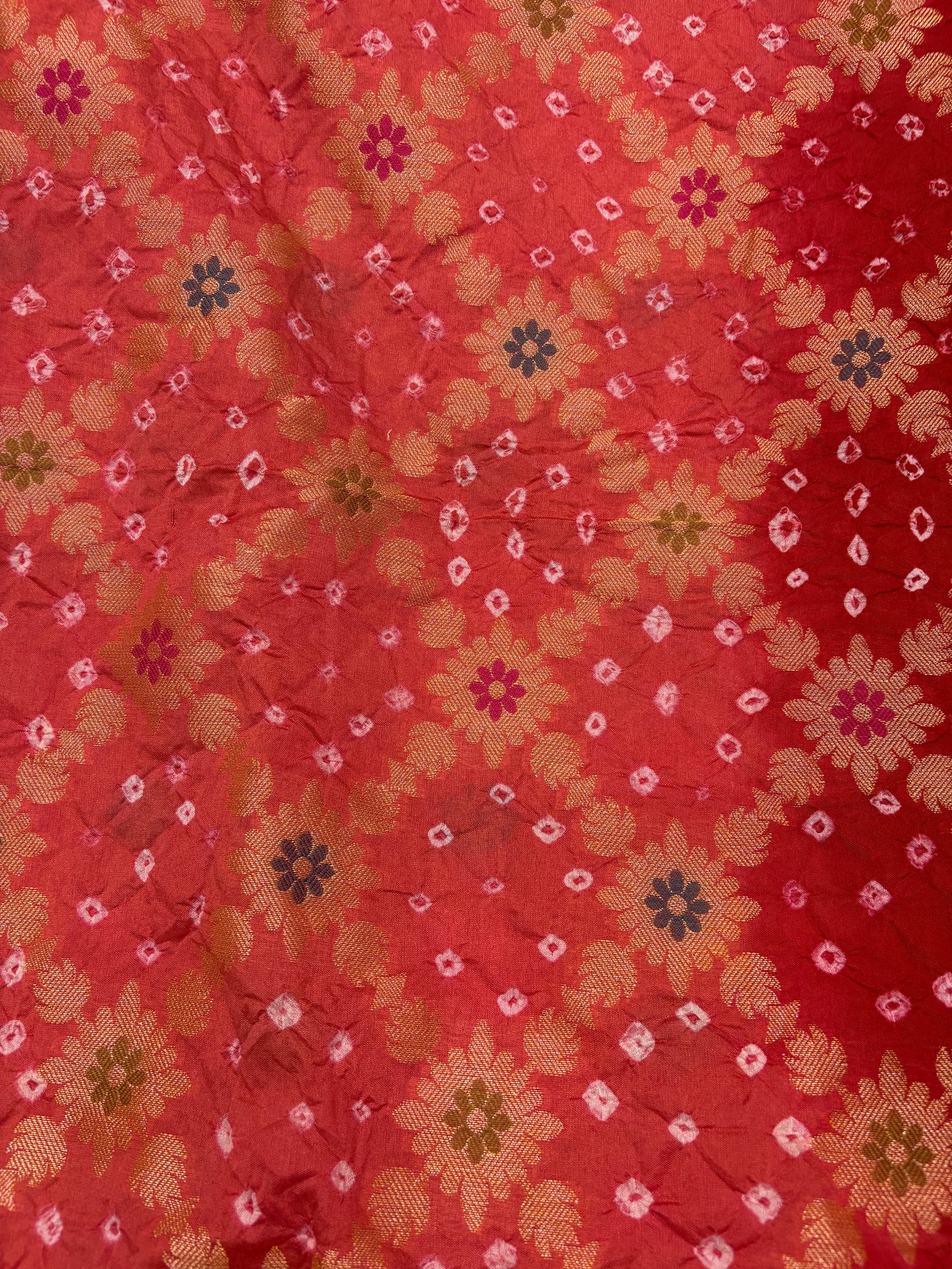 Red Contrast Bandhej Banarasi Silk Saree
