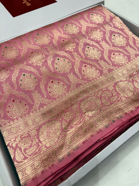 Banarasi Meenakari Woven Pure Katan Silk Saree in Blush Pink (PK6)