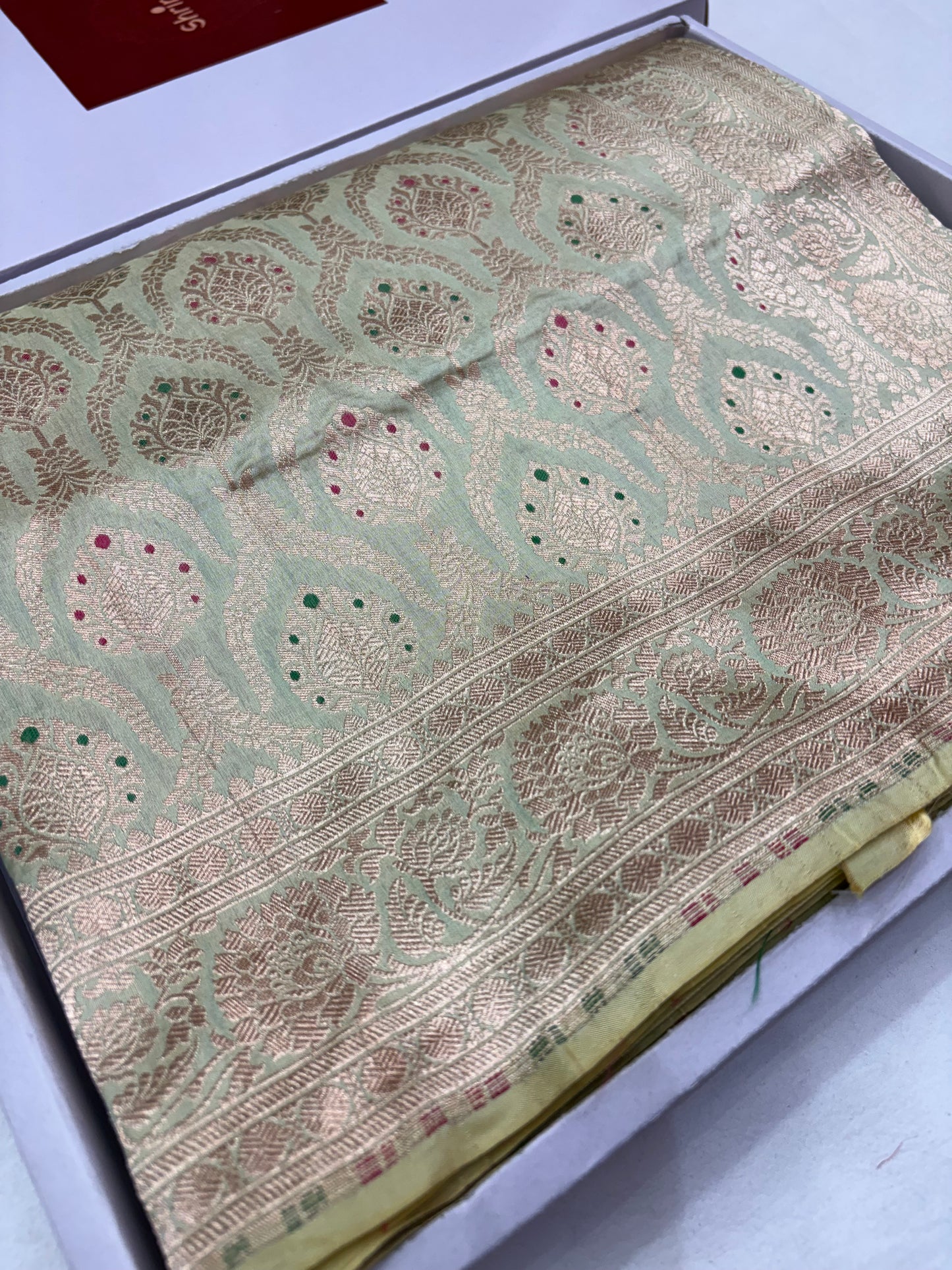 Banarasi Meenakari Woven Pure Katan Saree in Pista Green