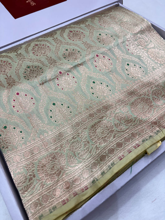 Banarasi Meenakari Woven Pure Katan Saree in Pista Green (PK8)