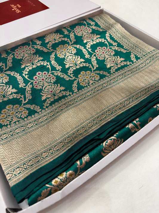 Banarasi Minakari Woven Pure Katan Silk Saree In Teal