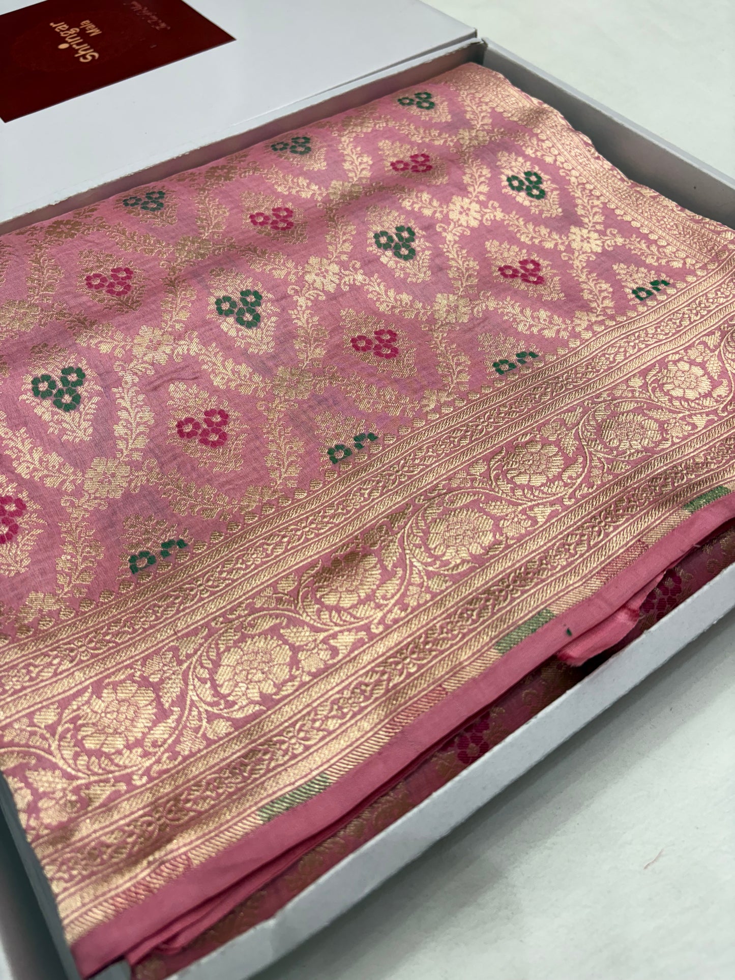 Banarasi Meenakari Woven Pure Katan Silk Saree in Blush Pink