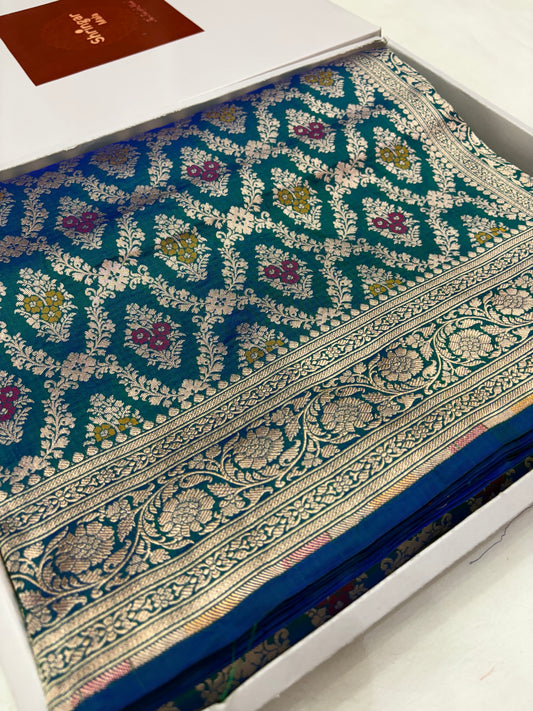 Banarasi Meenakari Woven Pure Katan Silk Saree in Rama Blue (PK21)