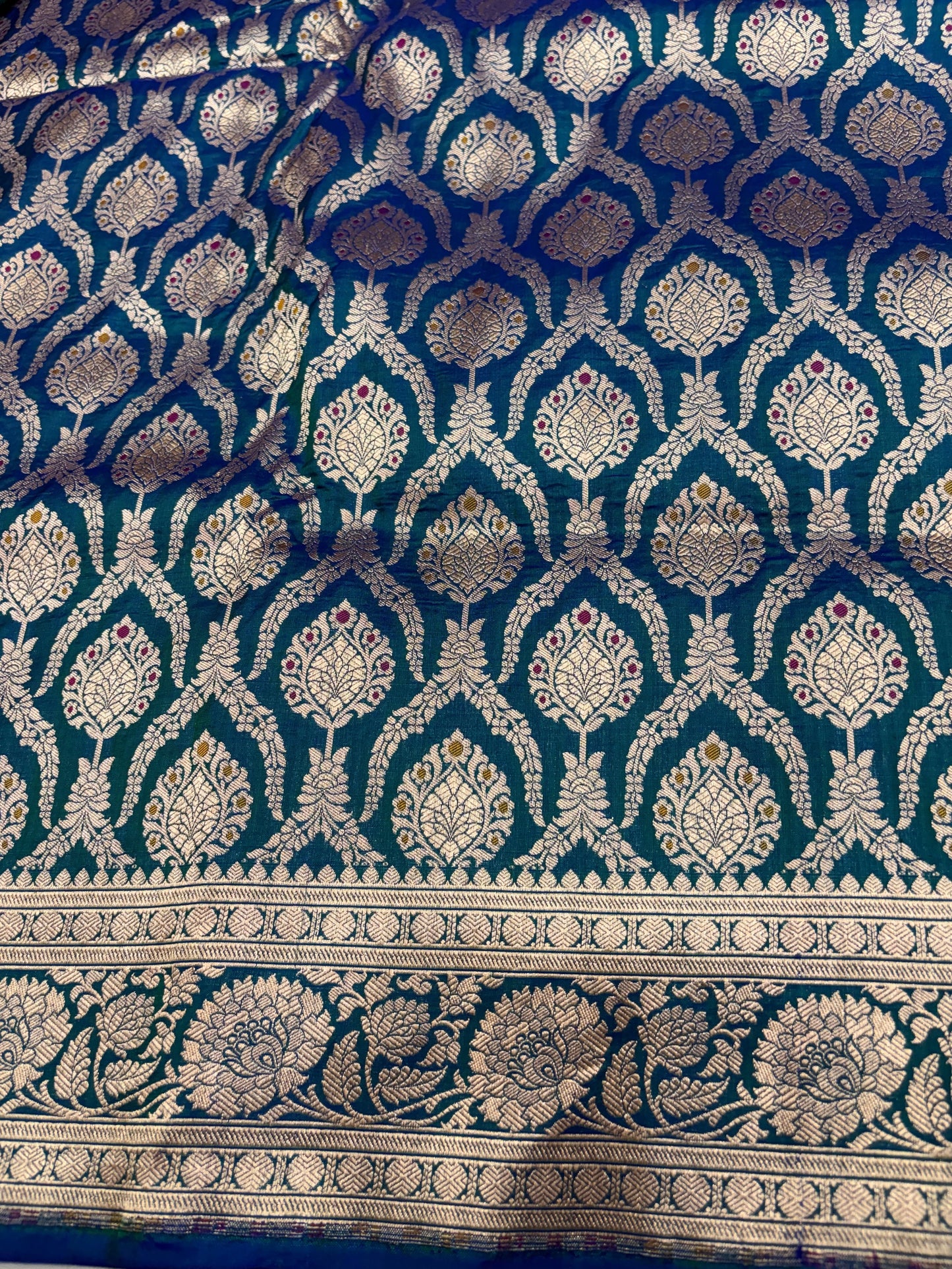 Banarasi Meenakari Woven Pure Katan Saree in Peacock Blue