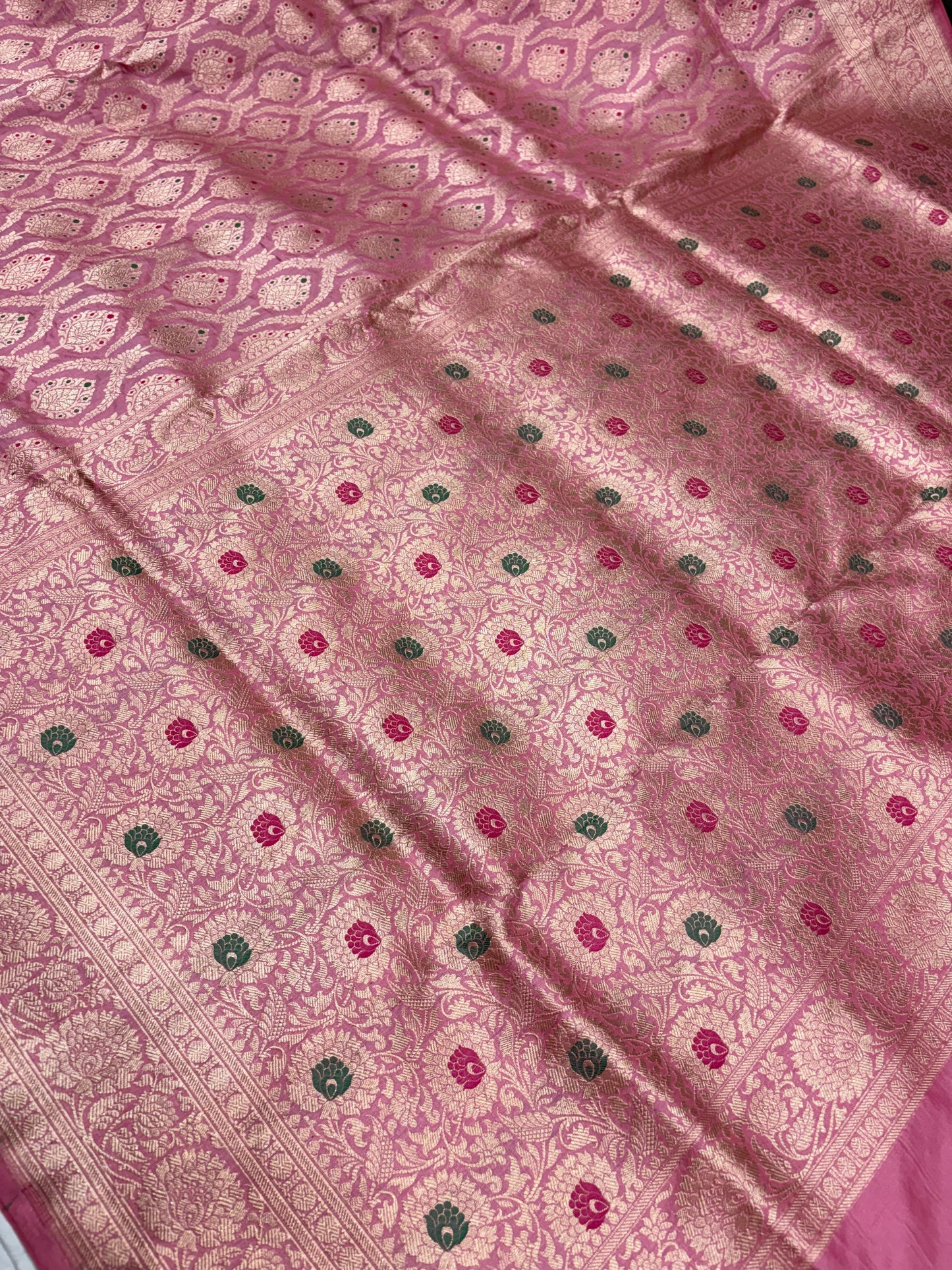 Banarasi Meenakari Woven Pure Katan Silk Saree in Blush Pink