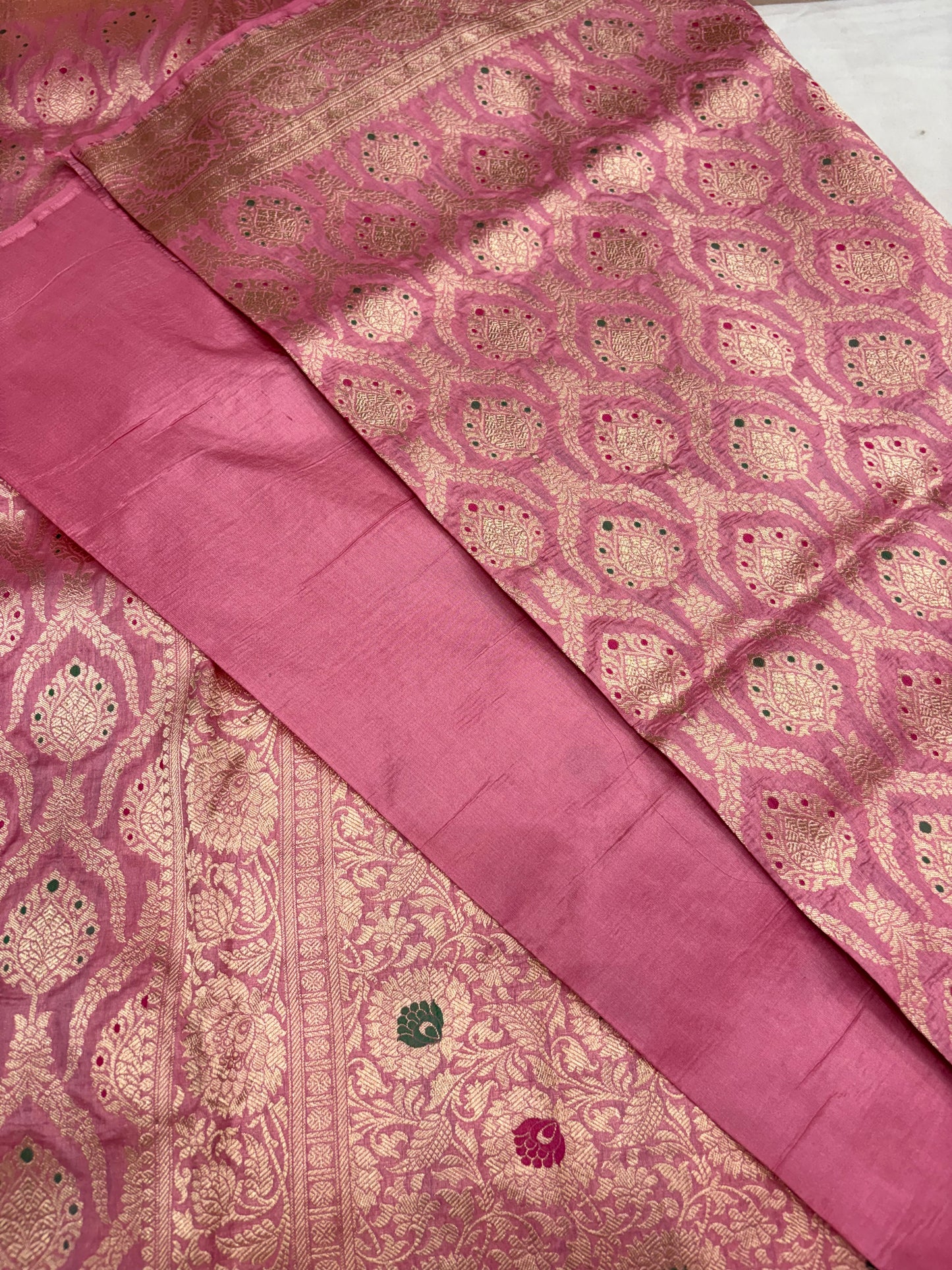 Banarasi Meenakari Woven Pure Katan Silk Saree in Blush Pink