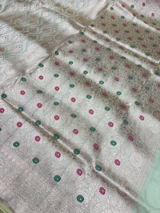 Banarasi Meenakari Woven Pure Katan Saree in Pista Green (PK8)
