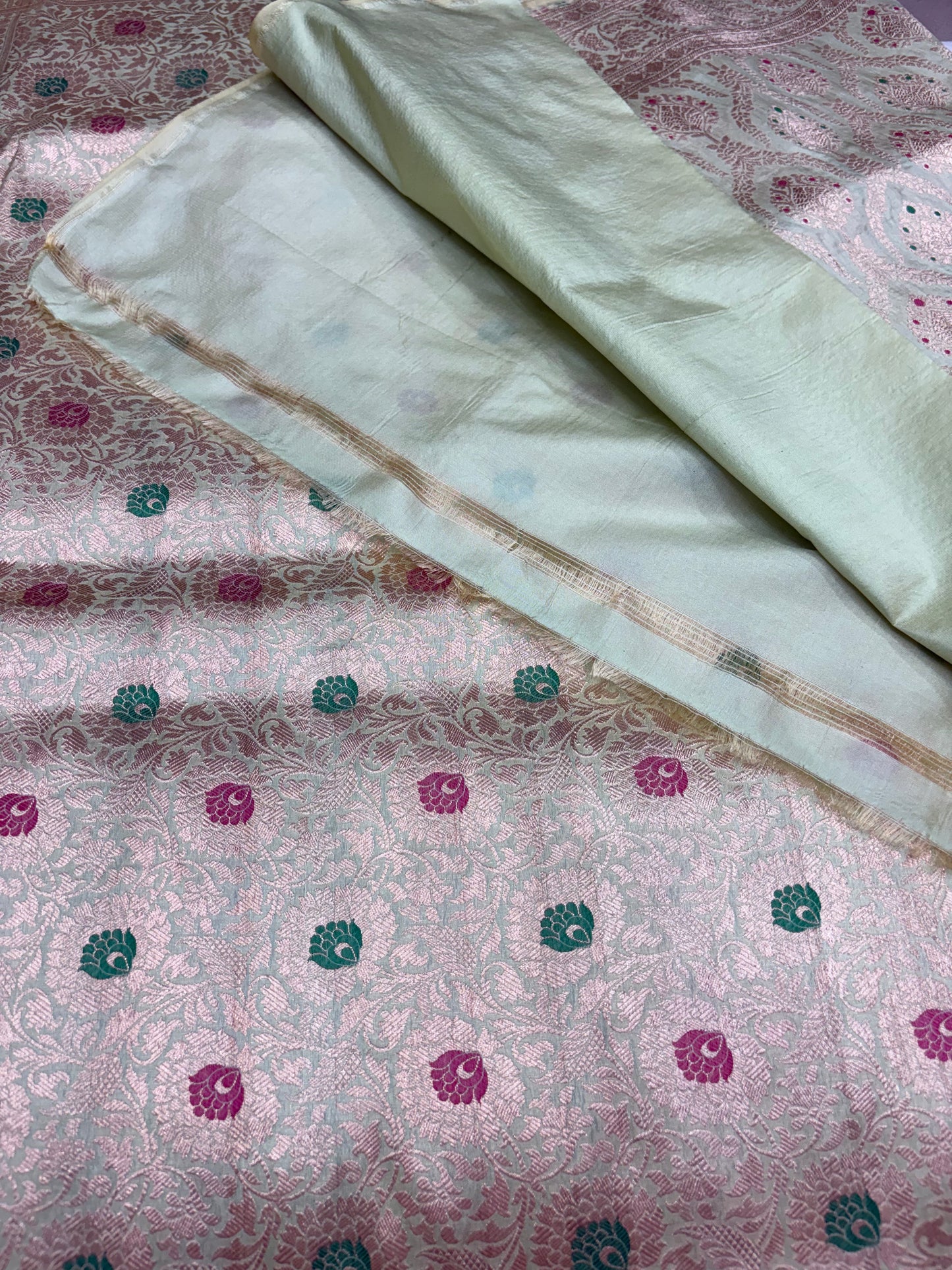 Banarasi Meenakari Woven Pure Katan Saree in Pista Green