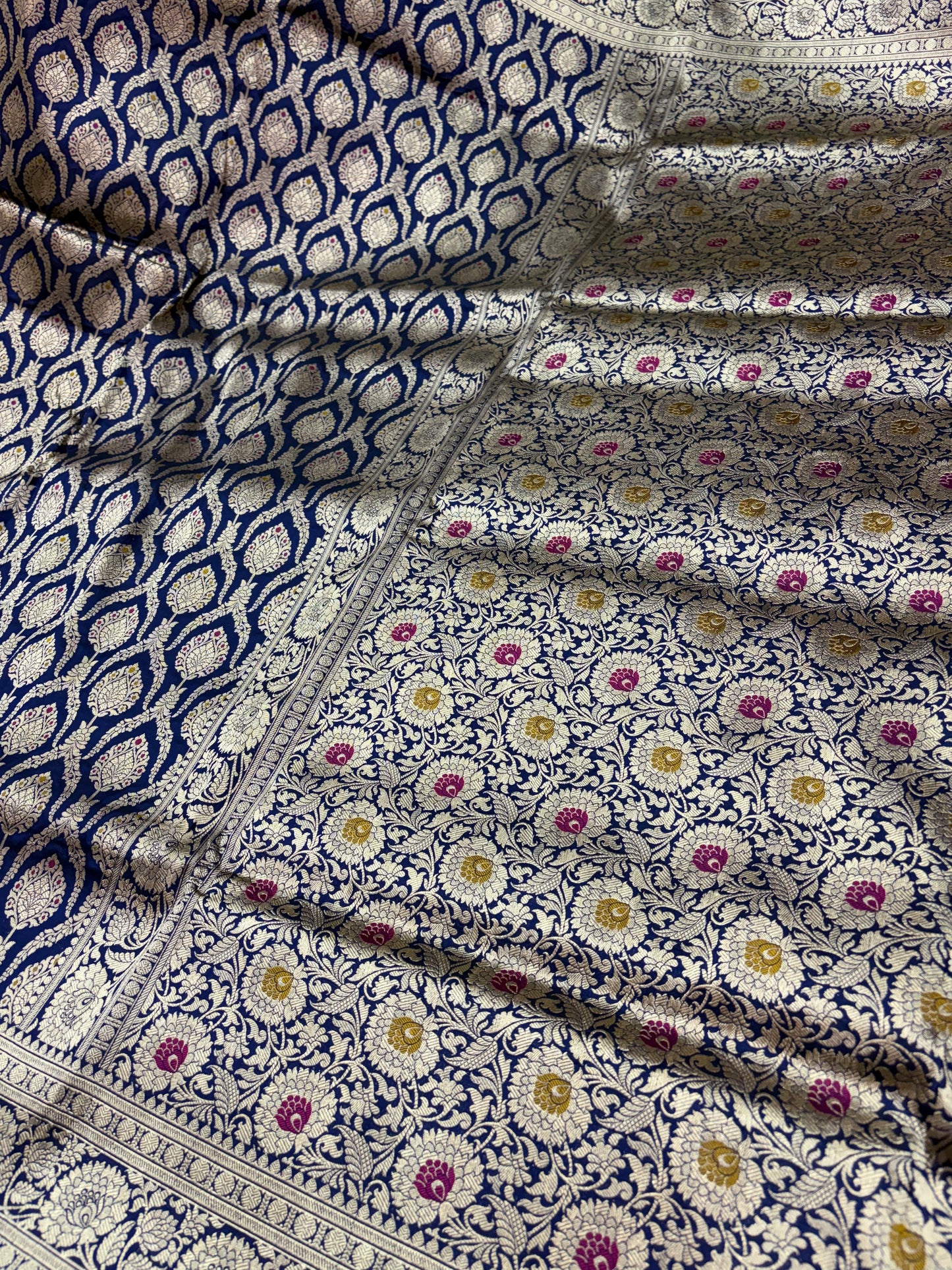Banarasi Meenakari Woven Pure Katan Saree in Navy Blue
