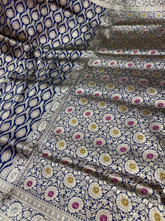 Banarasi Meenakari Woven Pure Katan Saree in Navy Blue (PK9)