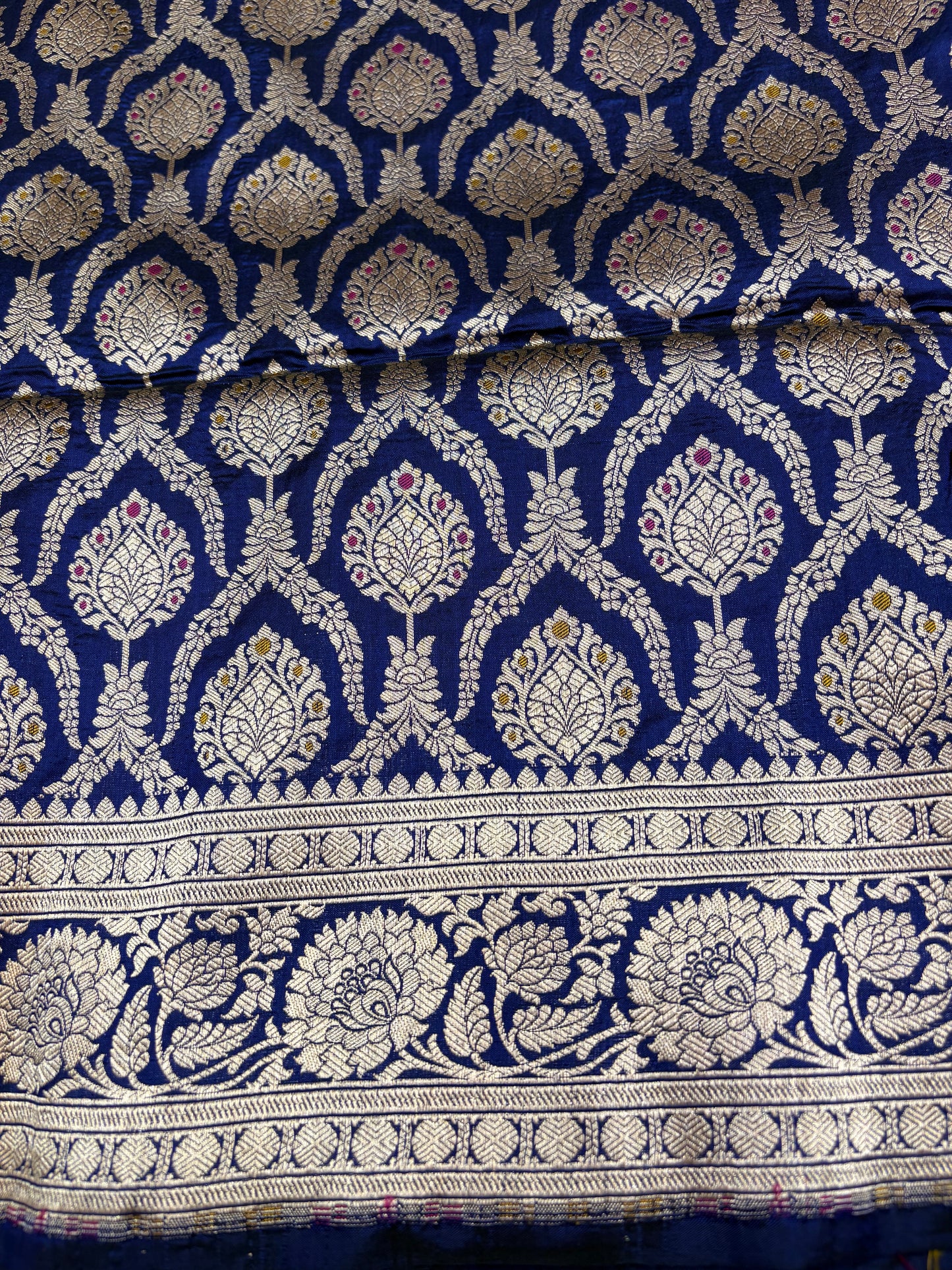 Banarasi Meenakari Woven Pure Katan Saree in Navy Blue