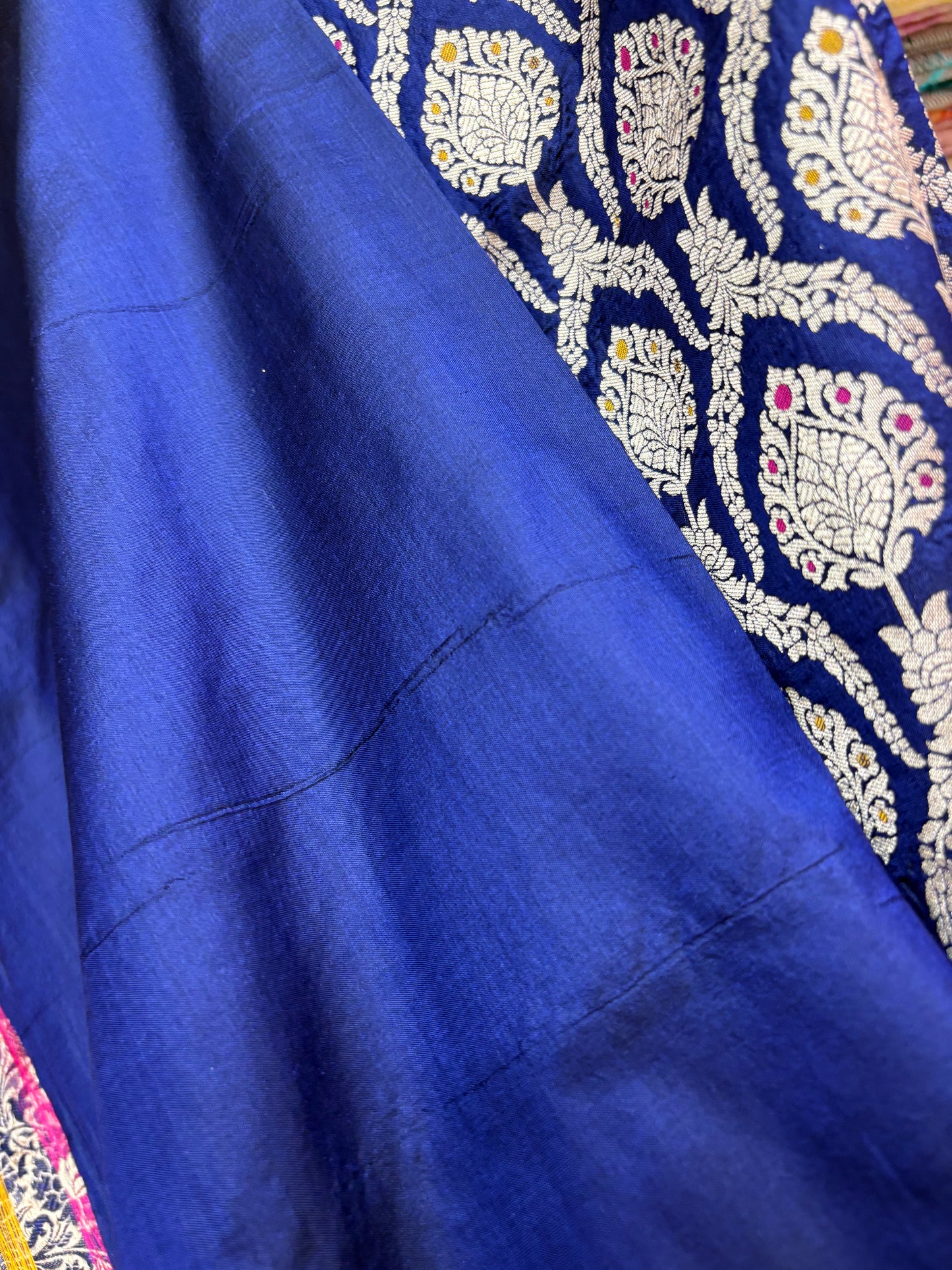 Banarasi Meenakari Woven Pure Katan Saree in Navy Blue