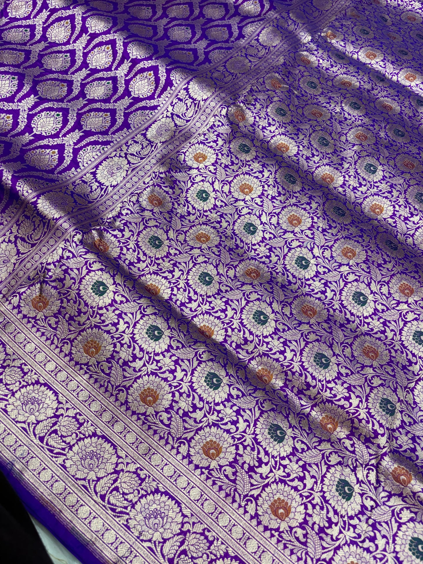 Banarasi Meenakari Woven Pure Katan Saree in Royal Violet