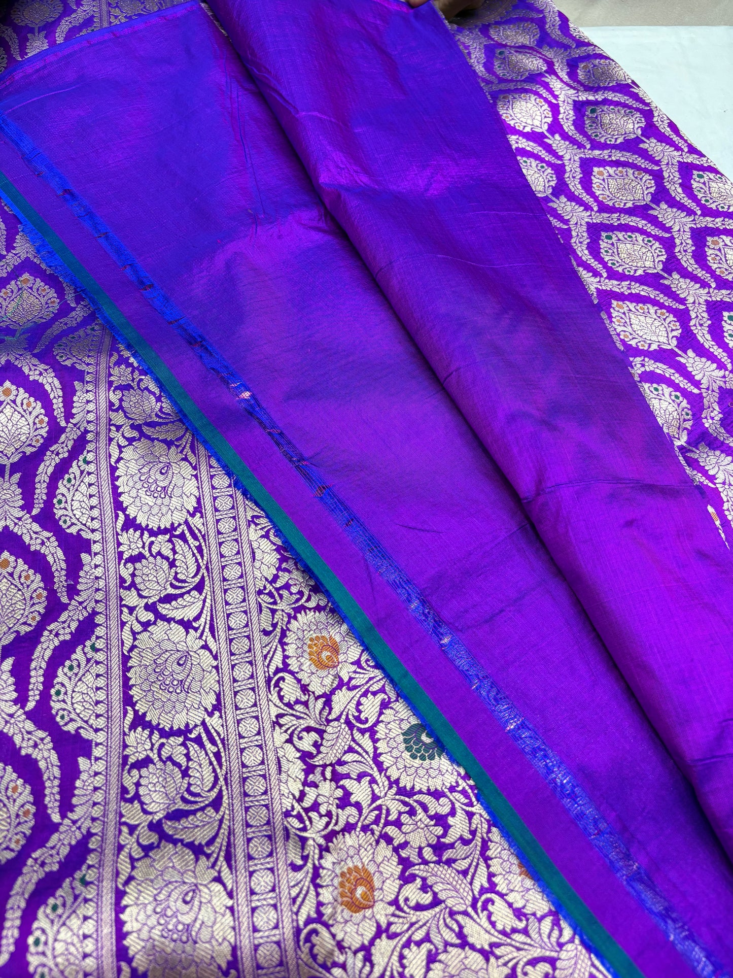 Banarasi Meenakari Woven Pure Katan Saree in Royal Violet