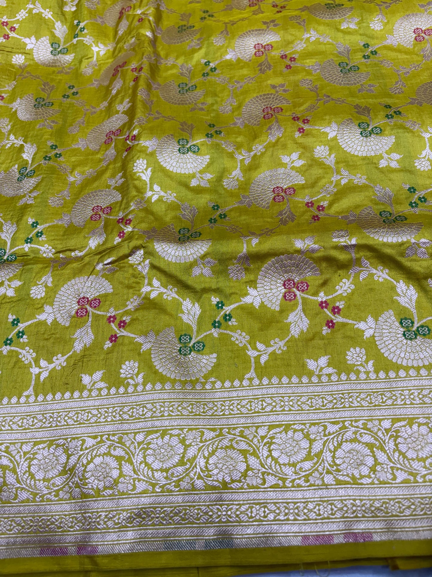 Banarasi Meenakari Woven Pure Katan Saree in Lime Yellow