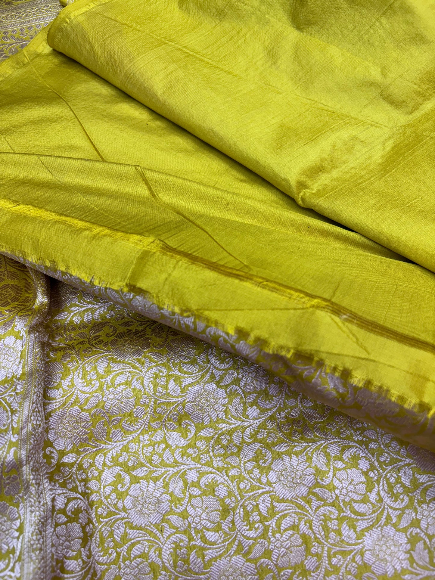 Banarasi Meenakari Woven Pure Katan Saree in Lime Yellow