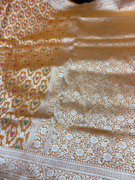 Banarasi Meenakari Woven Pure Katan Silk Saree in Rich Orange (PK14)