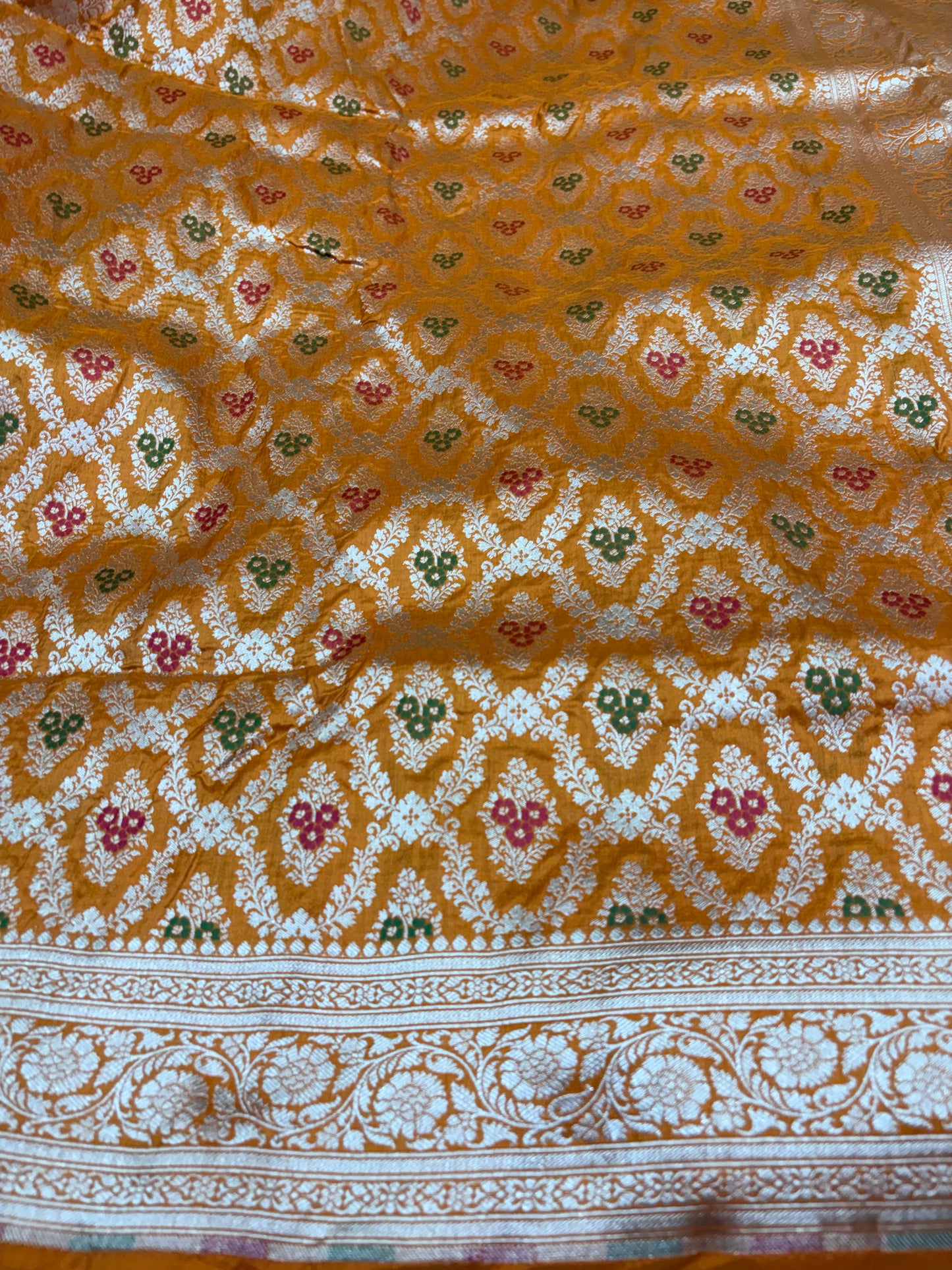 Banarasi Meenakari Woven Pure Katan Silk Saree in Rich Orange