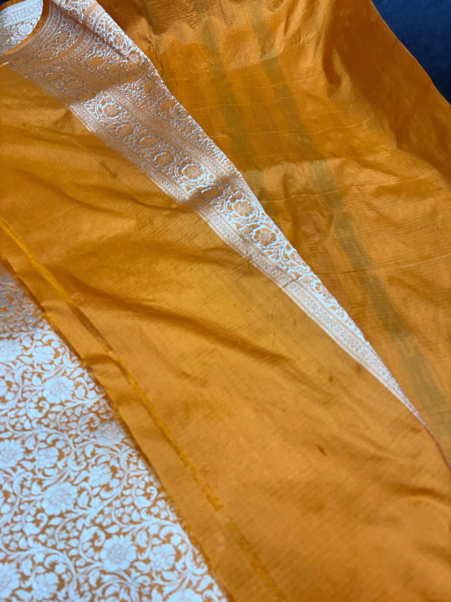Banarasi Meenakari Woven Pure Katan Silk Saree in Rich Orange