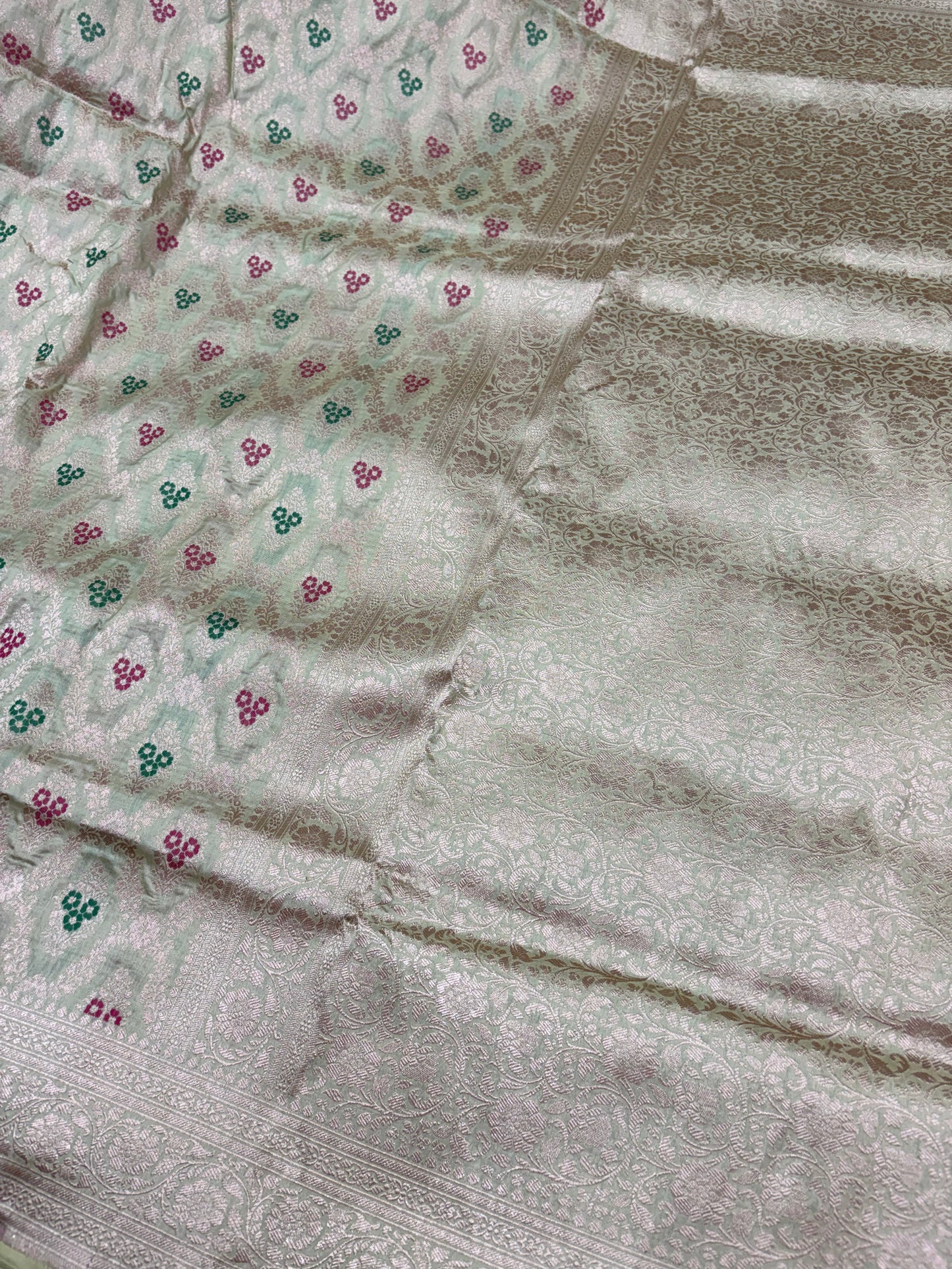 Banarasi Meenakari Woven Pure Katan Silk Saree in Pistachio Green