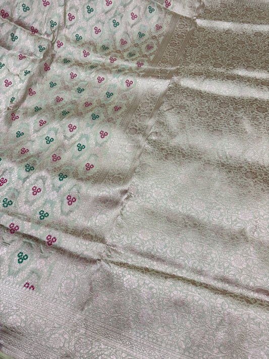 Banarasi Meenakari Woven Pure Katan Silk Saree in Pistachio Green