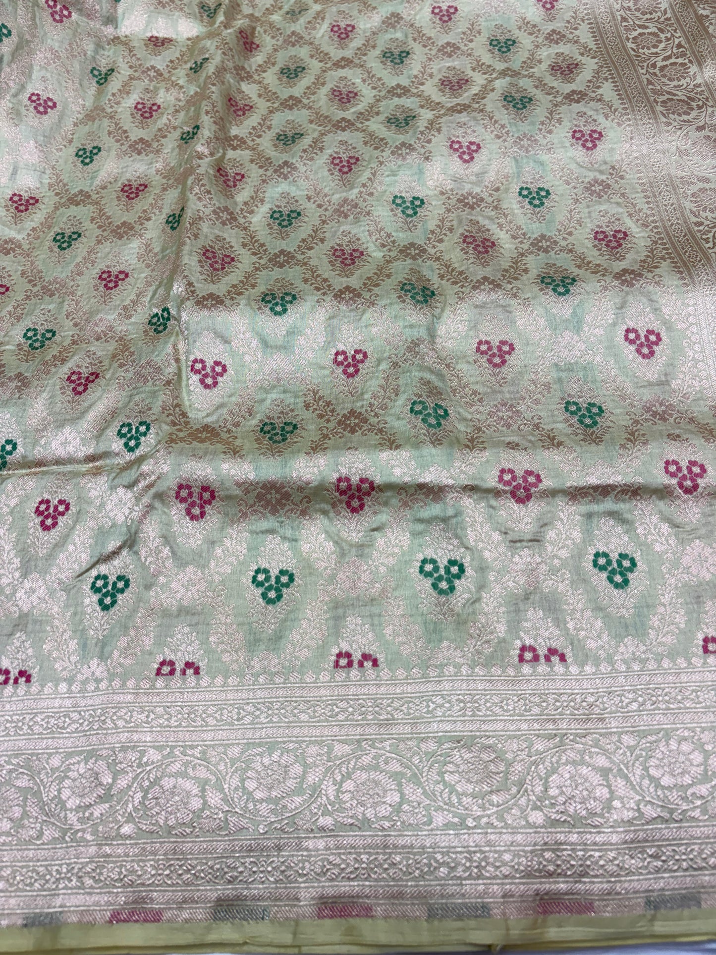 Banarasi Meenakari Woven Pure Katan Silk Saree in Pistachio Green