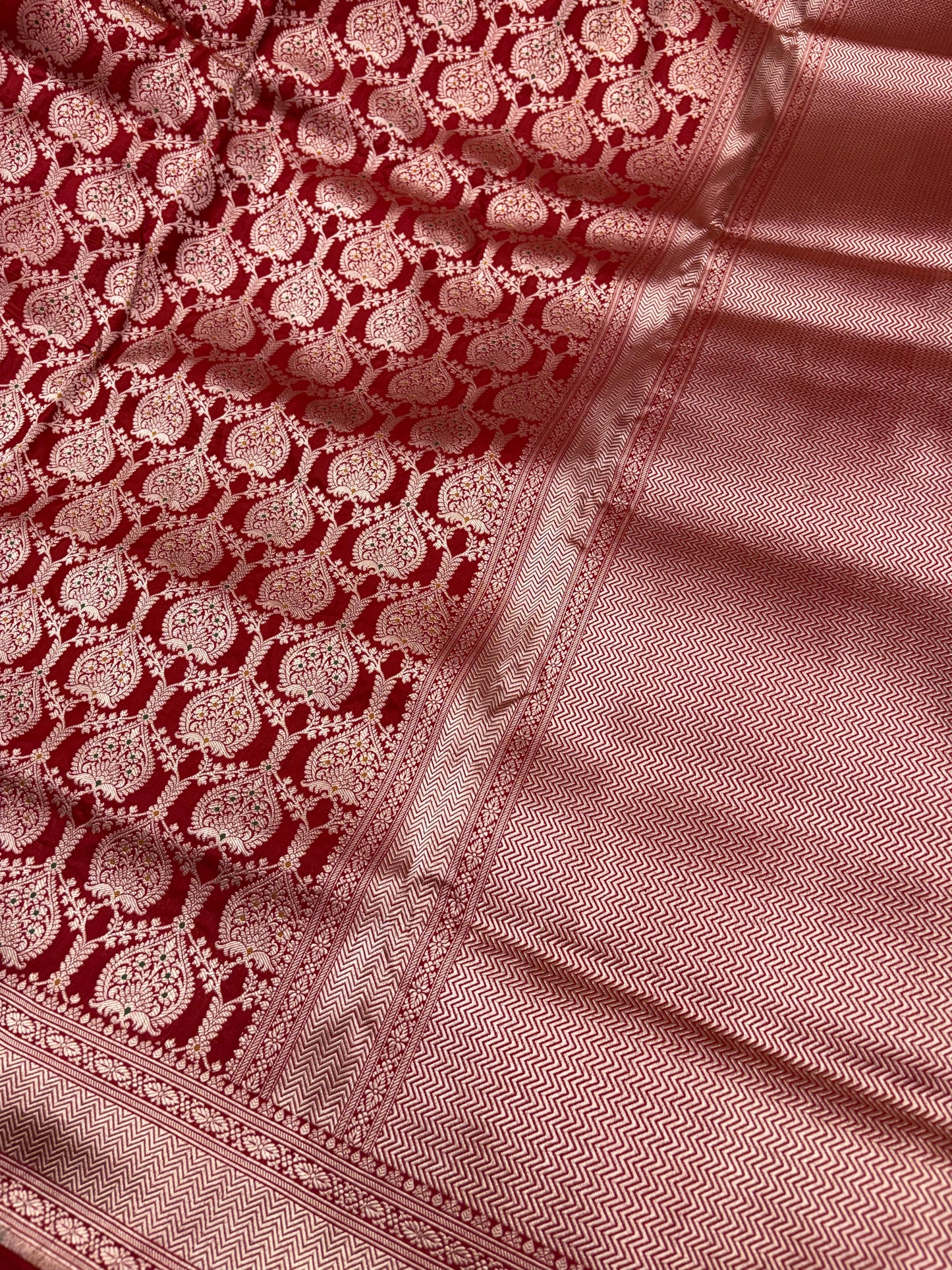 Banarasi Meenakari Woven Pure Katan Silk Saree in Regal Red
