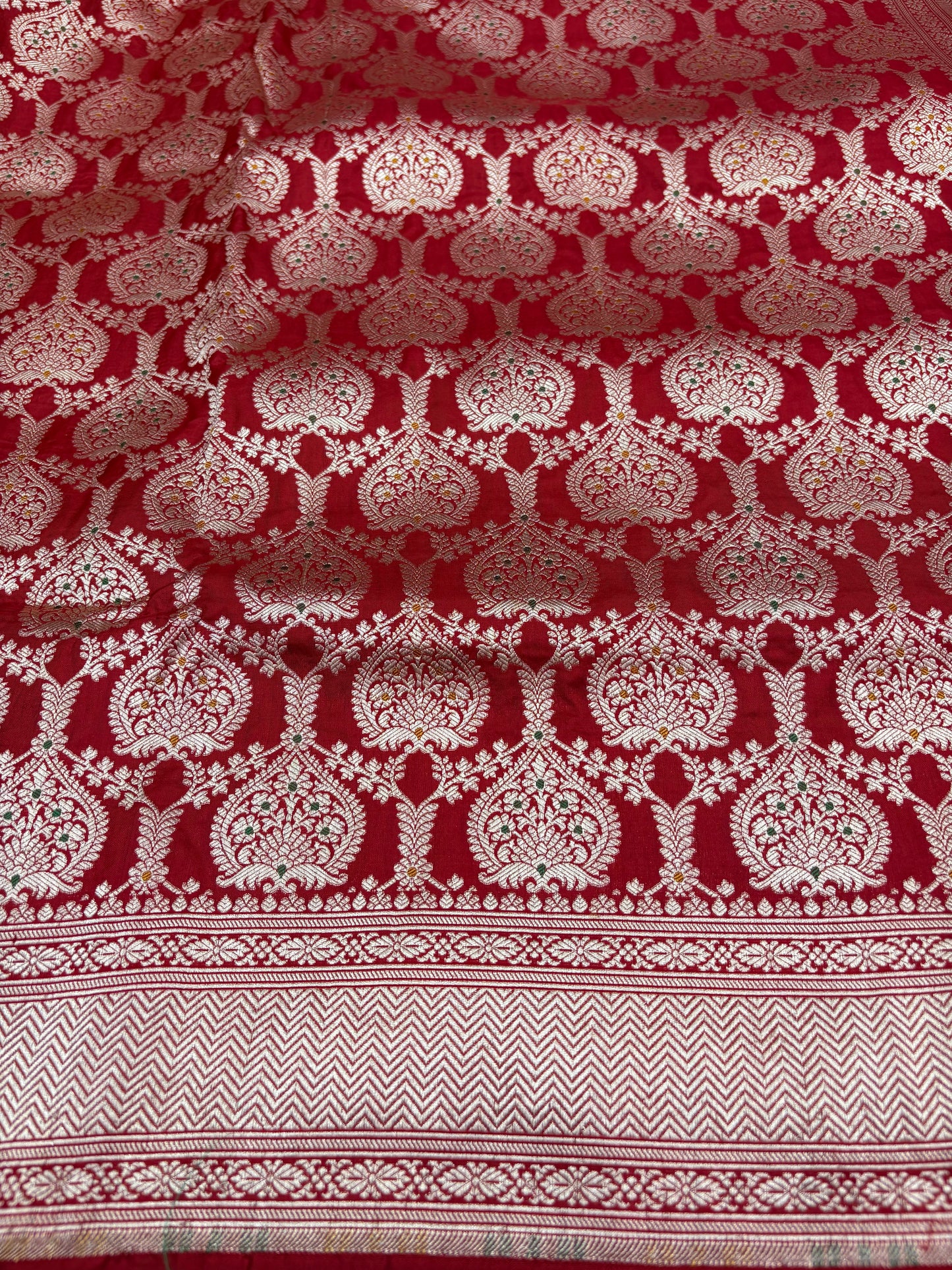 Banarasi Meenakari Woven Pure Katan Silk Saree in Regal Red