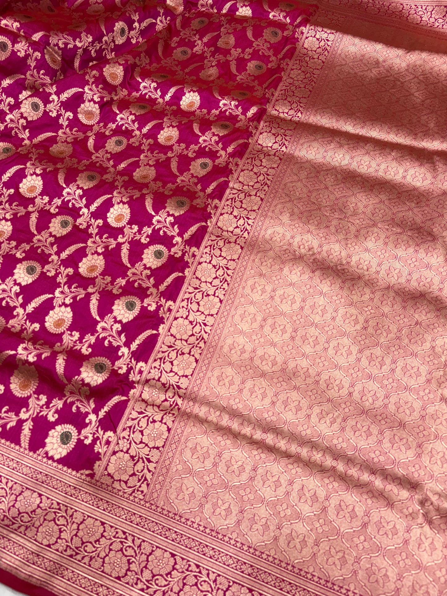 Banarasi Meenakari Woven Pure Katan Silk Saree in Rani Pink