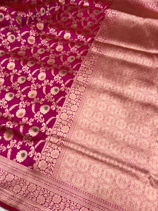 Banarasi Meenakari Woven Pure Katan Silk Saree in Rani Pink (PK18)