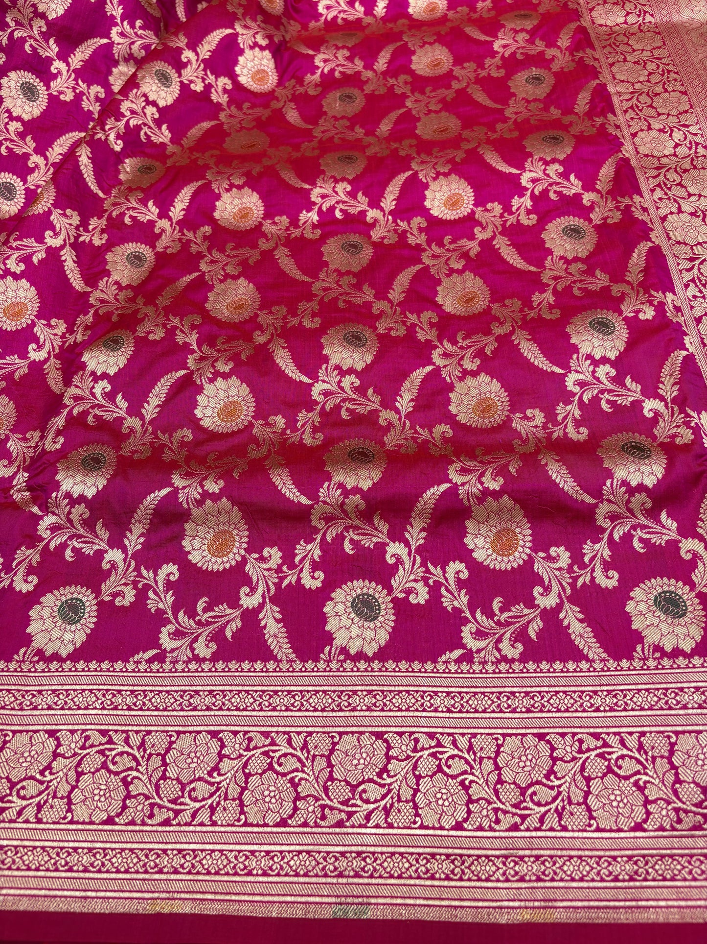 Banarasi Meenakari Woven Pure Katan Silk Saree in Rani Pink