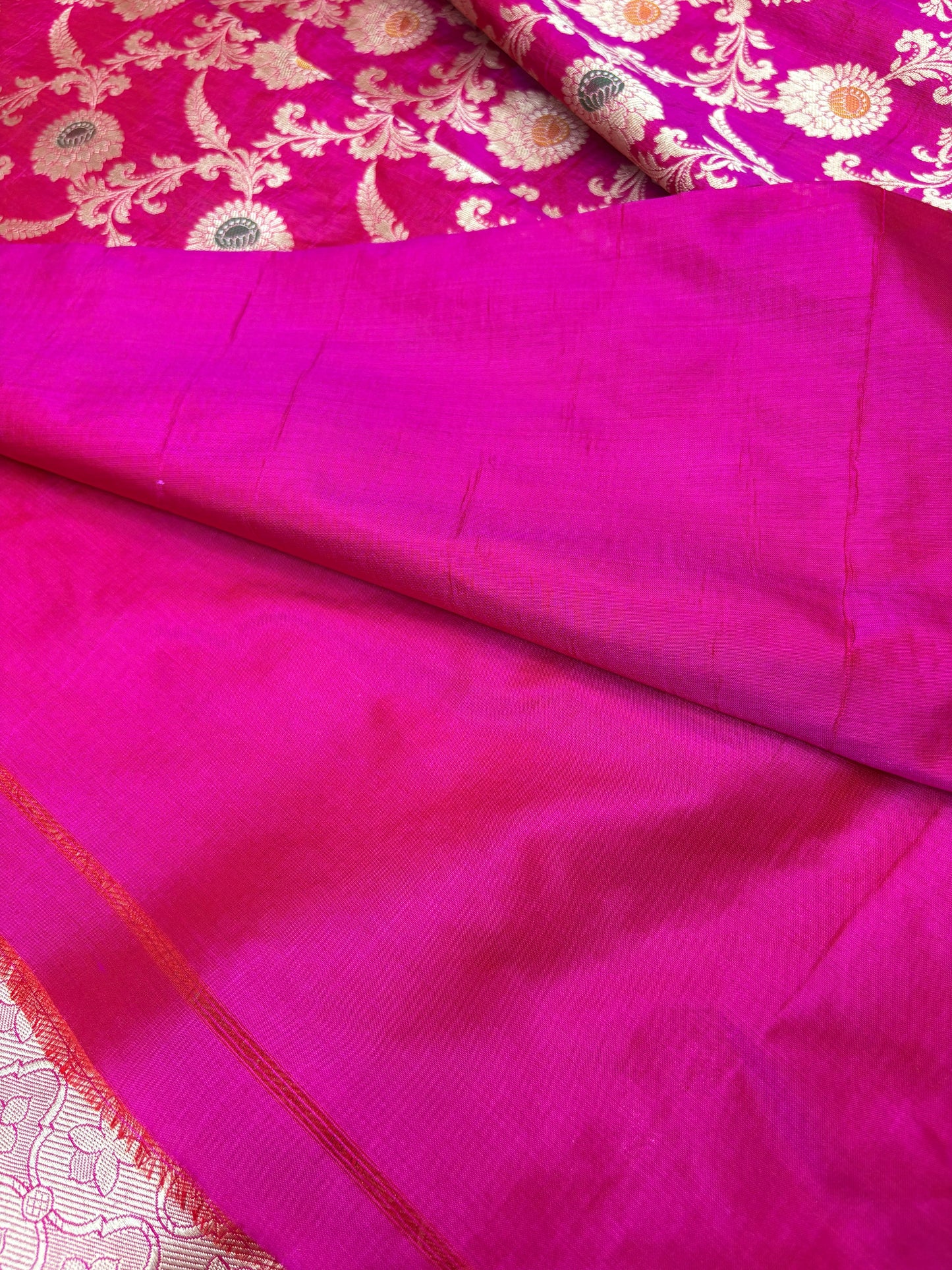 Banarasi Meenakari Woven Pure Katan Silk Saree in Rani Pink