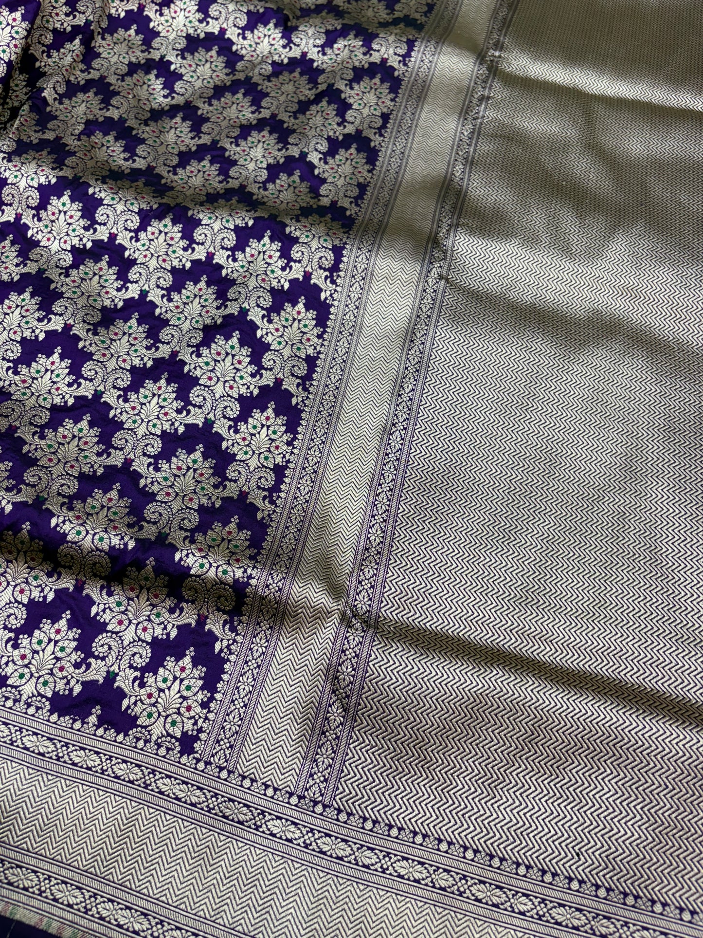 Banarasi Meenakari Woven Pure Katan Silk Saree in Royal Purple
