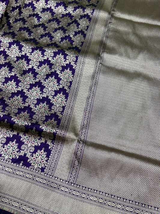 Banarasi Meenakari Woven Pure Katan Silk Saree in Royal Purple