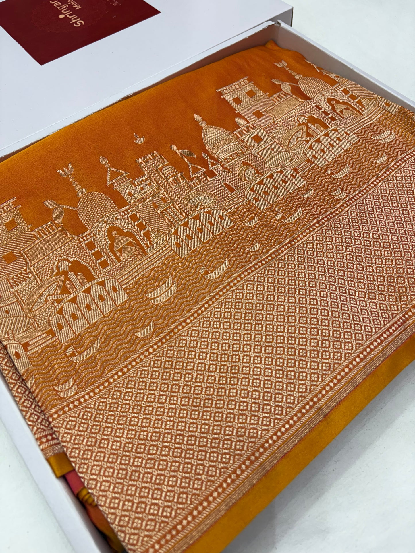 Kashi Darshan Mashru Saree – Mustard Rani
