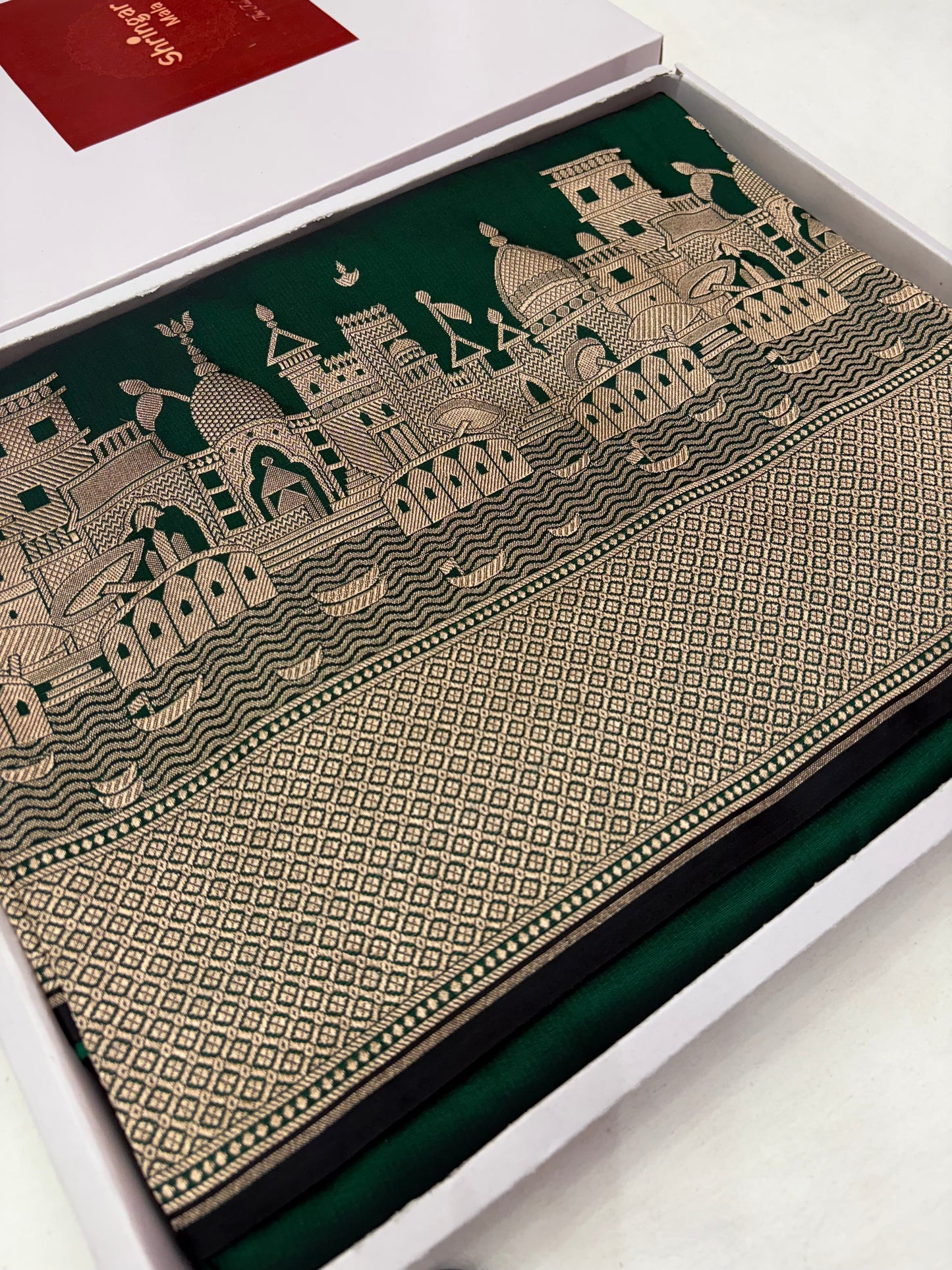 Kashi Darshan Mashru Saree – Peacock Green
