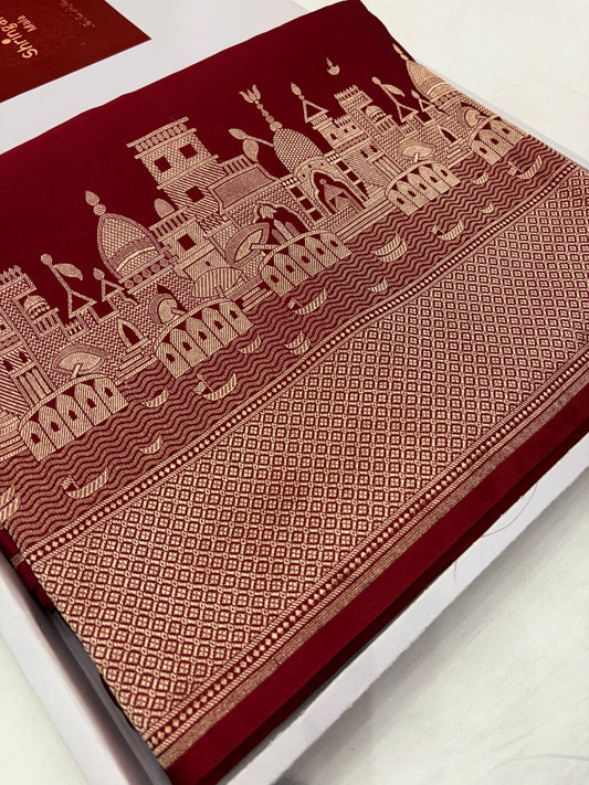 Kashi Darshan Mashru Saree – Maroon (K48)