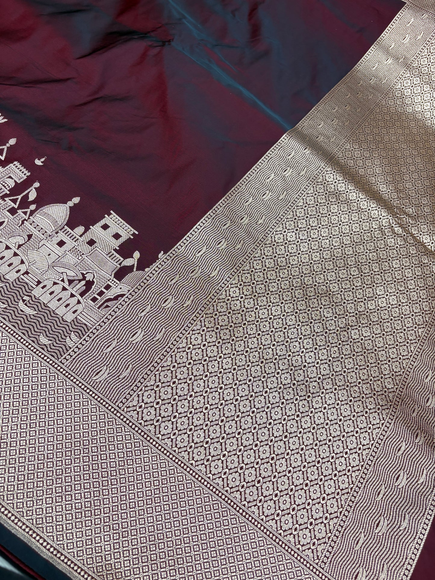 Kashi Darshan Mashru Saree – Coca Cola Brown