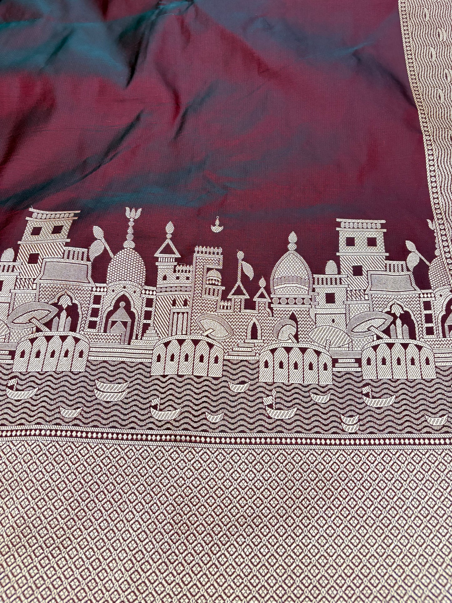 Kashi Darshan Mashru Saree – Coca Cola Brown