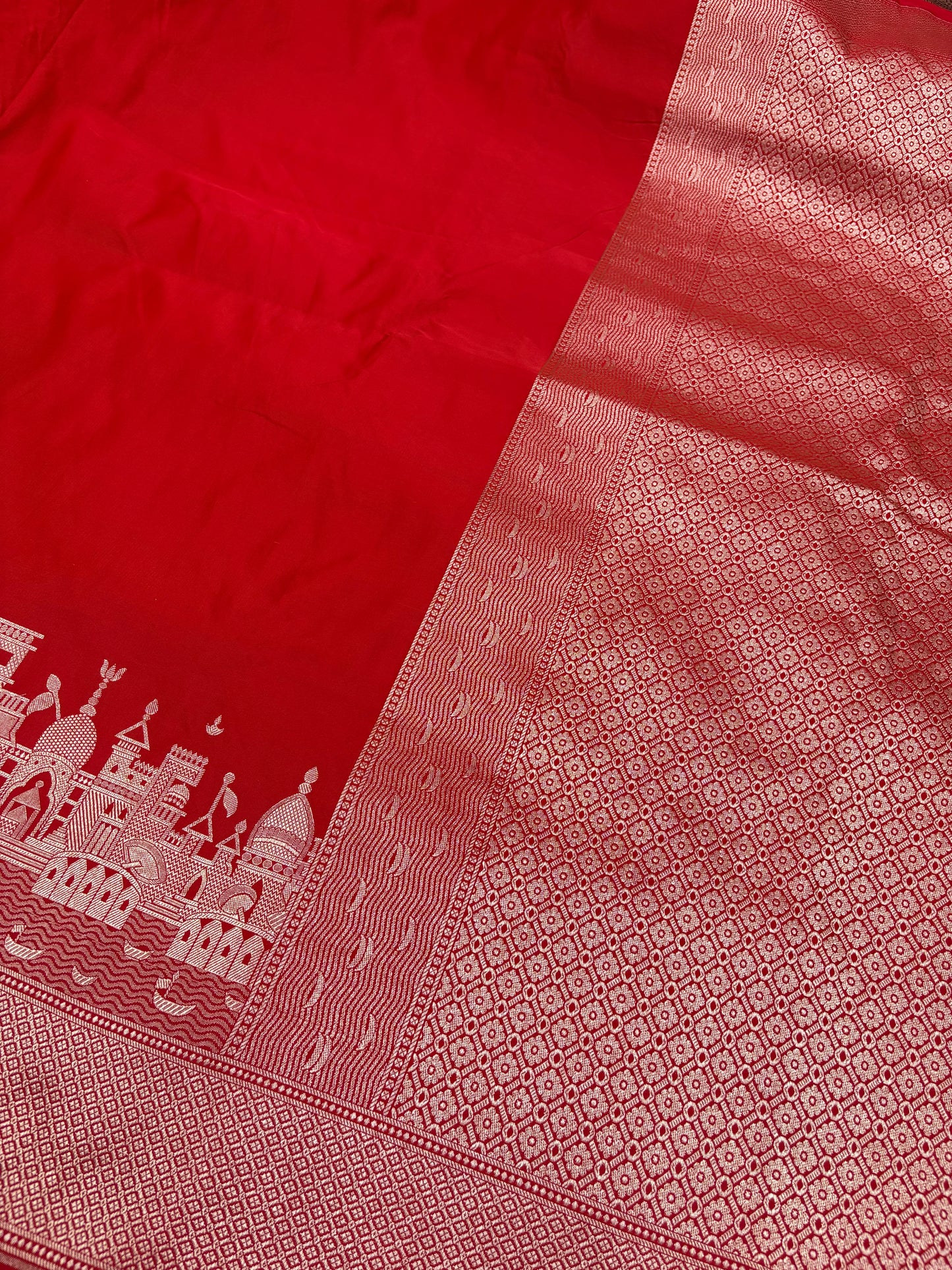 Kashi Darshan Mashru Saree – Red