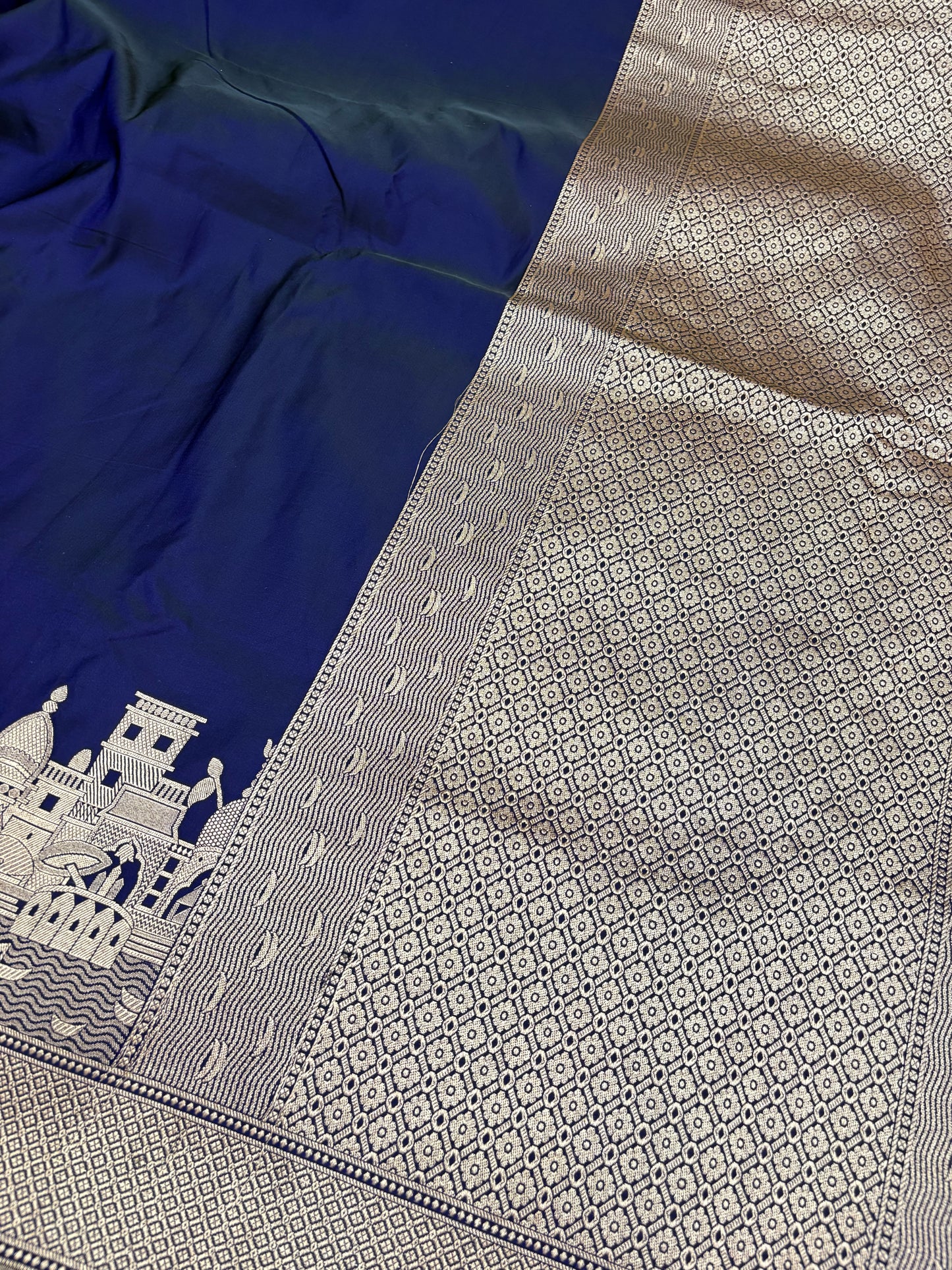 Kashi Darshan Mashru Saree – Navy Blue