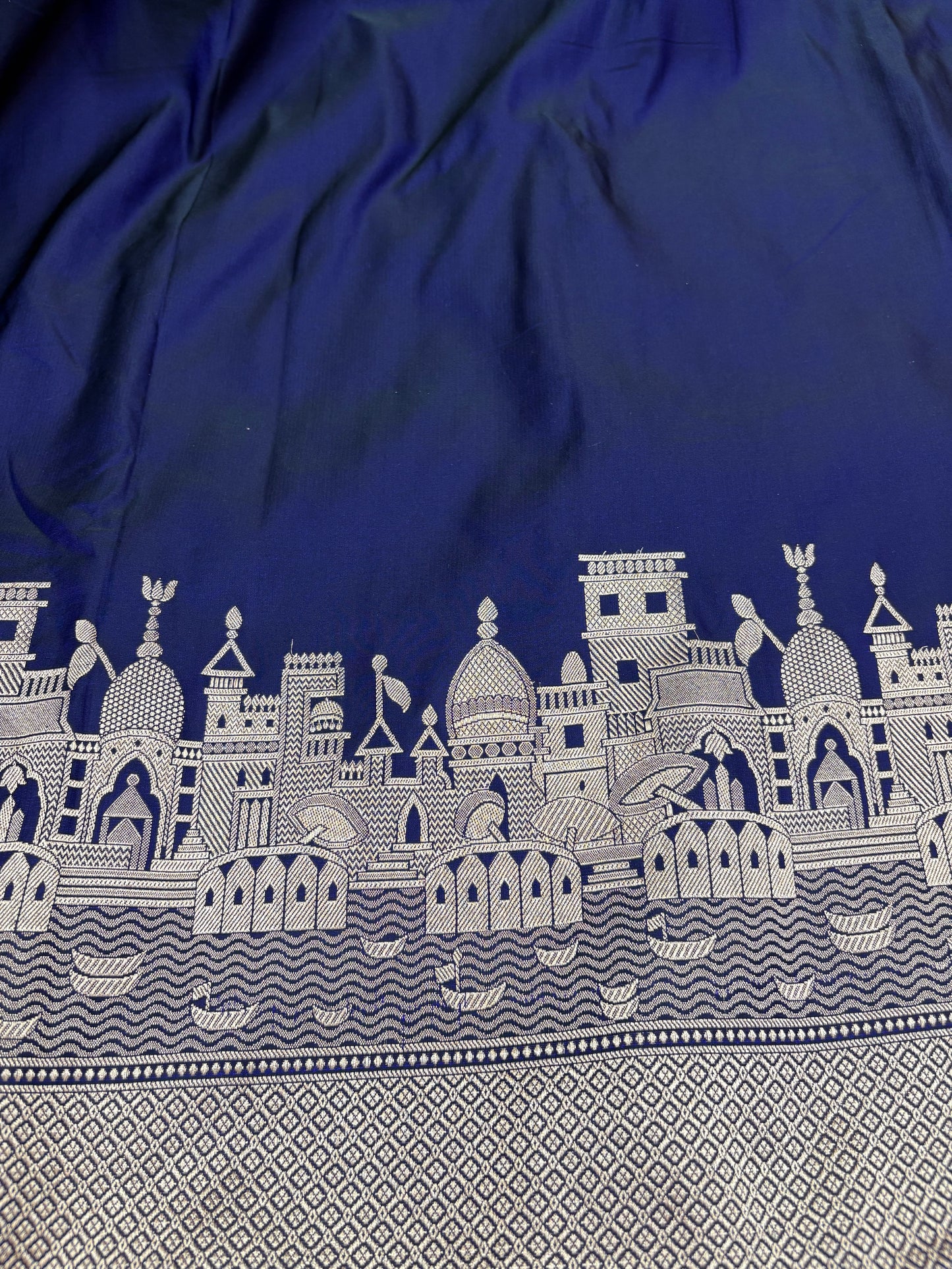 Kashi Darshan Mashru Saree – Navy Blue