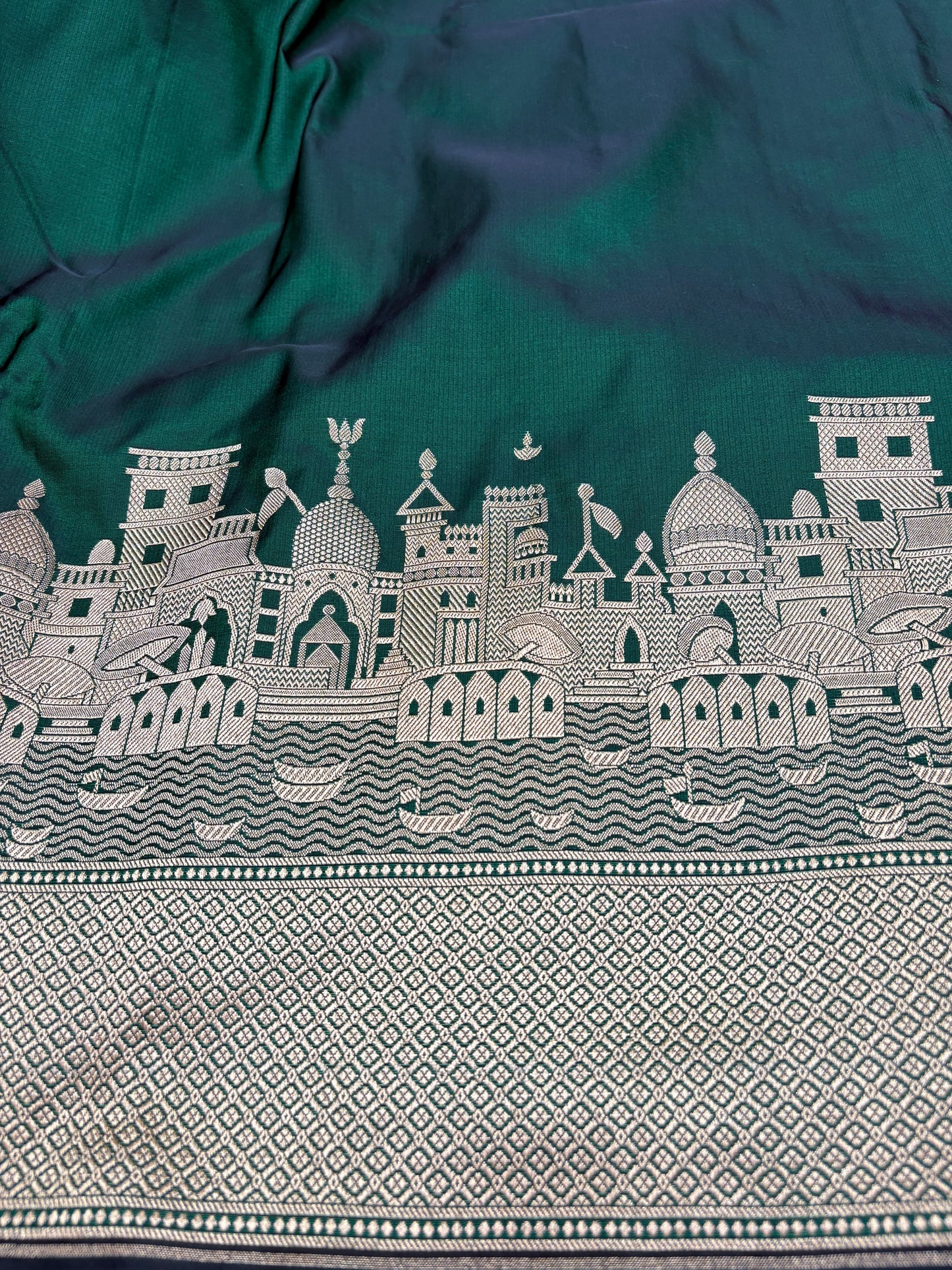 Kashi Darshan Mashru Saree – Peacock Green