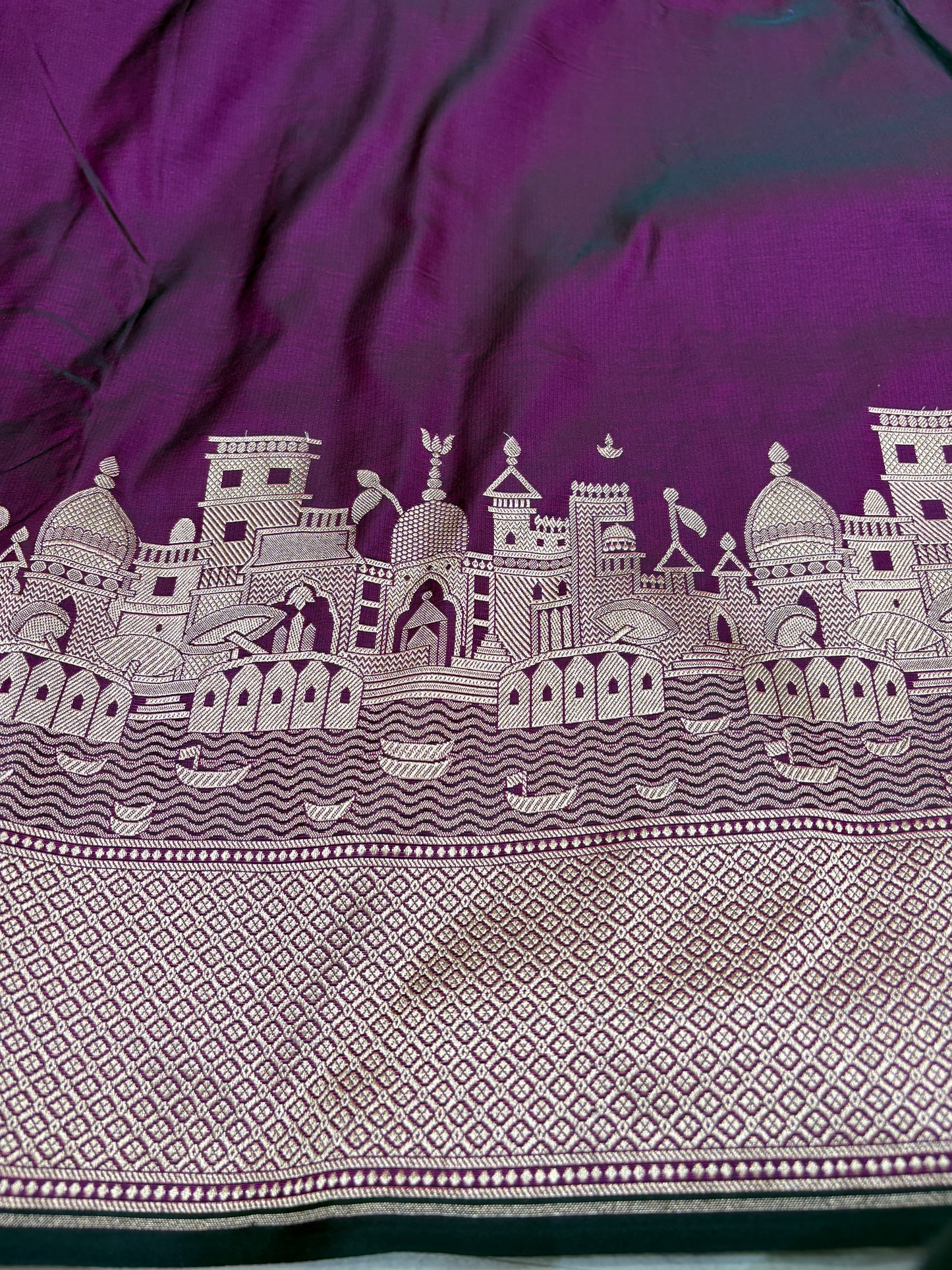 Kashi Darshan Mashru Saree – Magenta Black