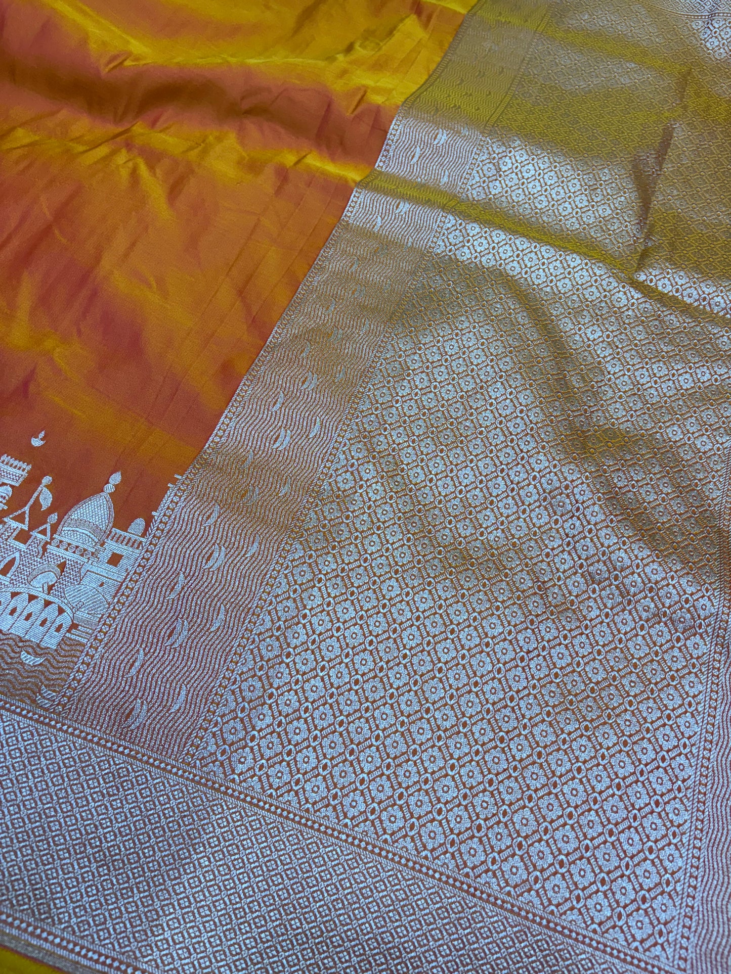 Kashi Darshan Mashru Saree – Mustard Rani