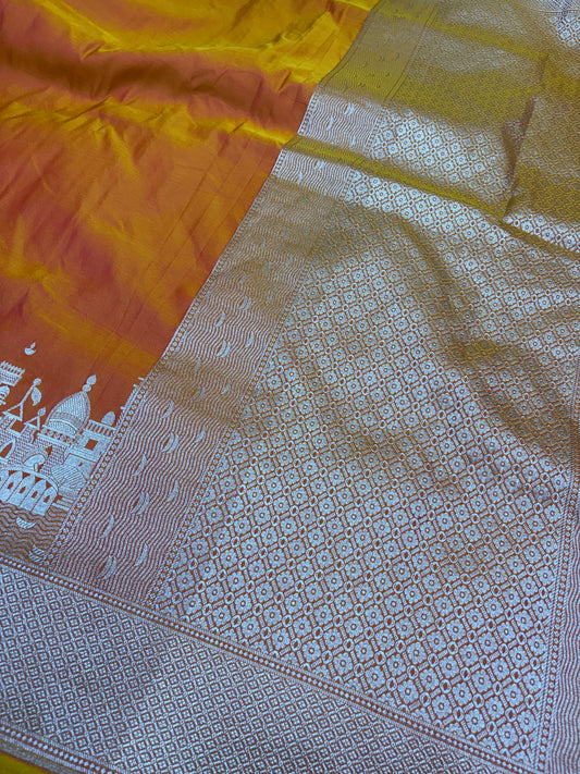 Kashi Darshan Mashru Saree – Mustard Rani
