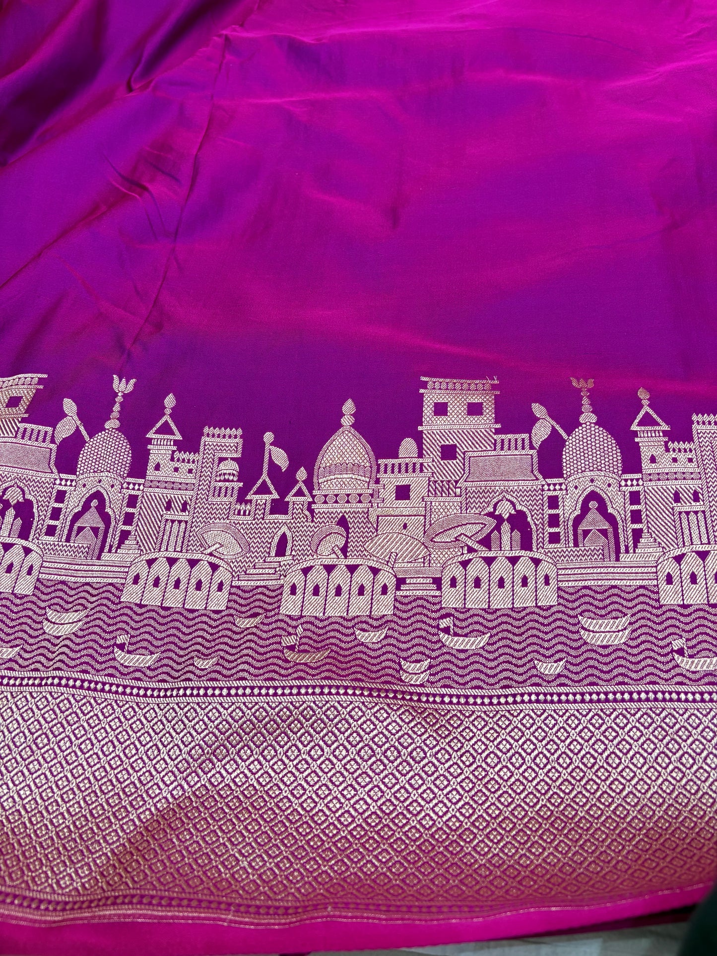 Kashi Darshan Mashru Silk Saree – Rani Pink