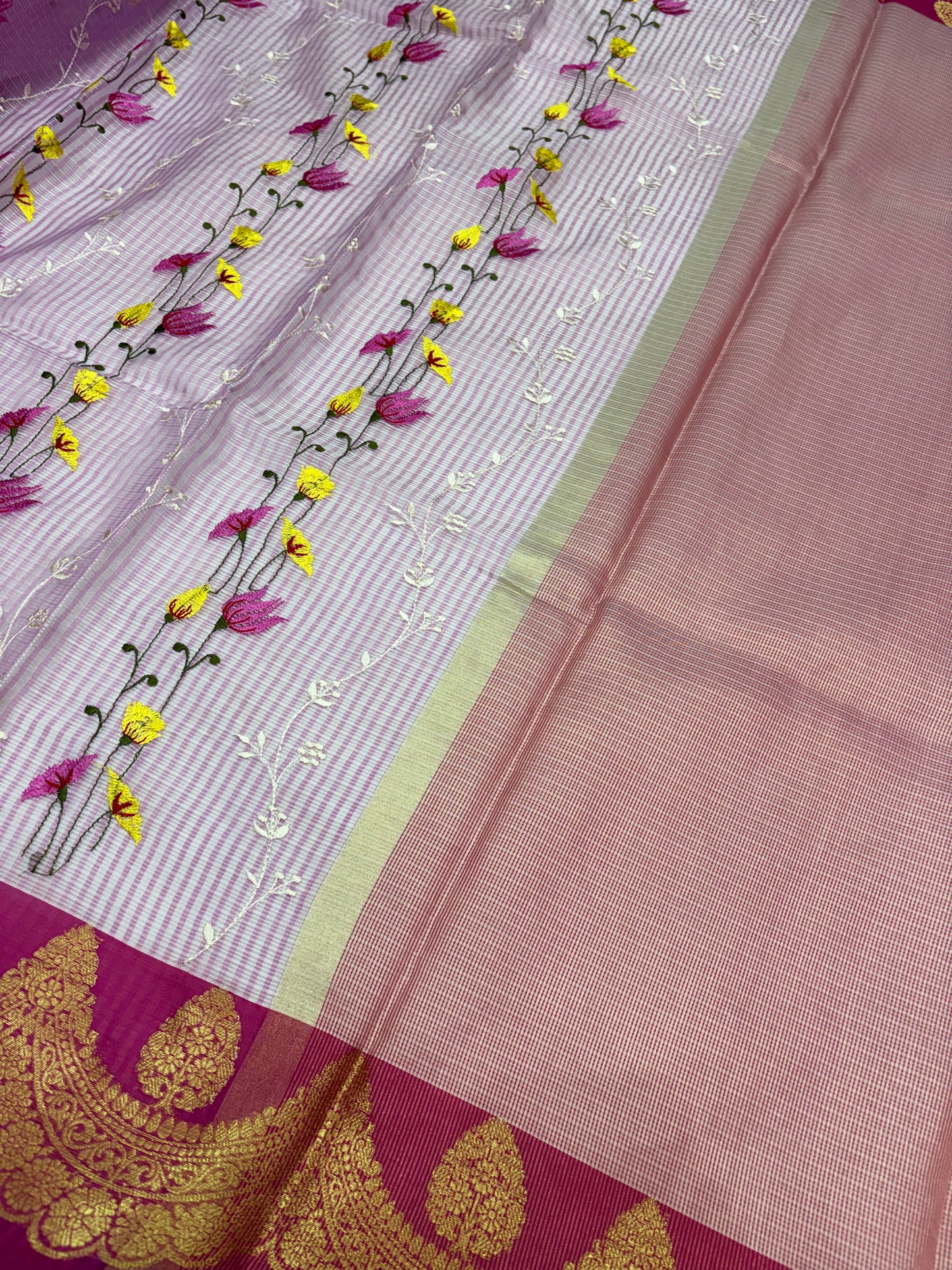 Pink Kota Check Embroidery Saree