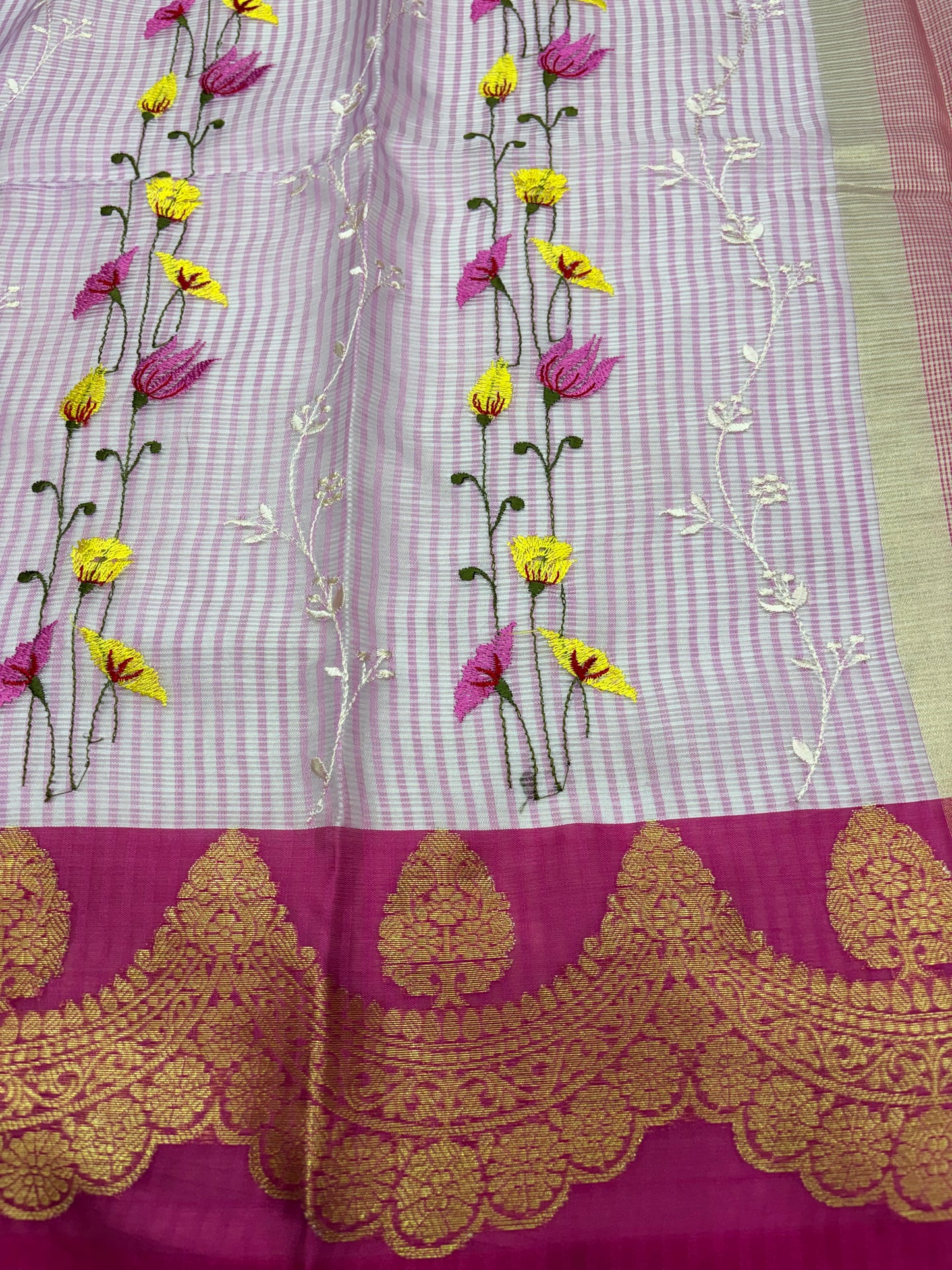 Pink Kota Check Embroidery Saree