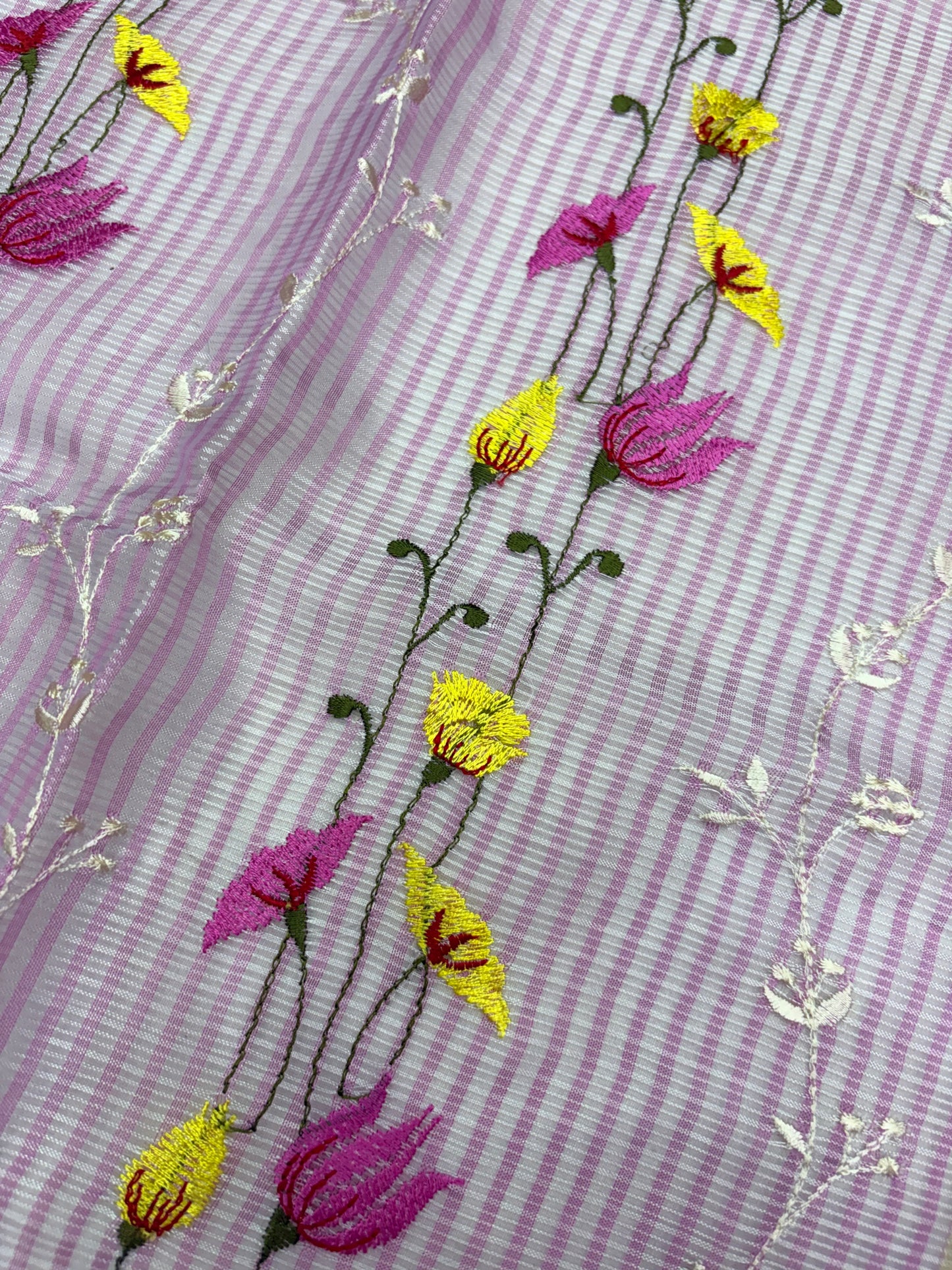 Pink Kota Check Embroidery Saree